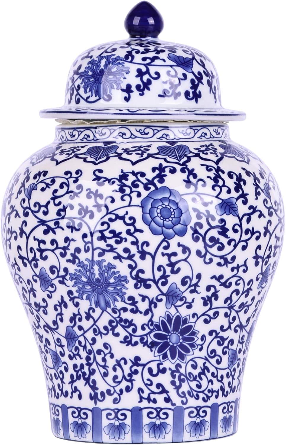 Chinoiserie Ginger Jar - Blue and White Porcelain General Jar, Handmade Ceramic Vase for Home Décor, Classic Chinese Style Decorative Jar (Lotus)