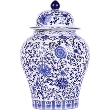 Chinoiserie Ginger Jar - Blue and White Porcelain General Glass Handmade Ceramic Vase for Home Decoration Classic Chinese Style Decorative Glass Lotus