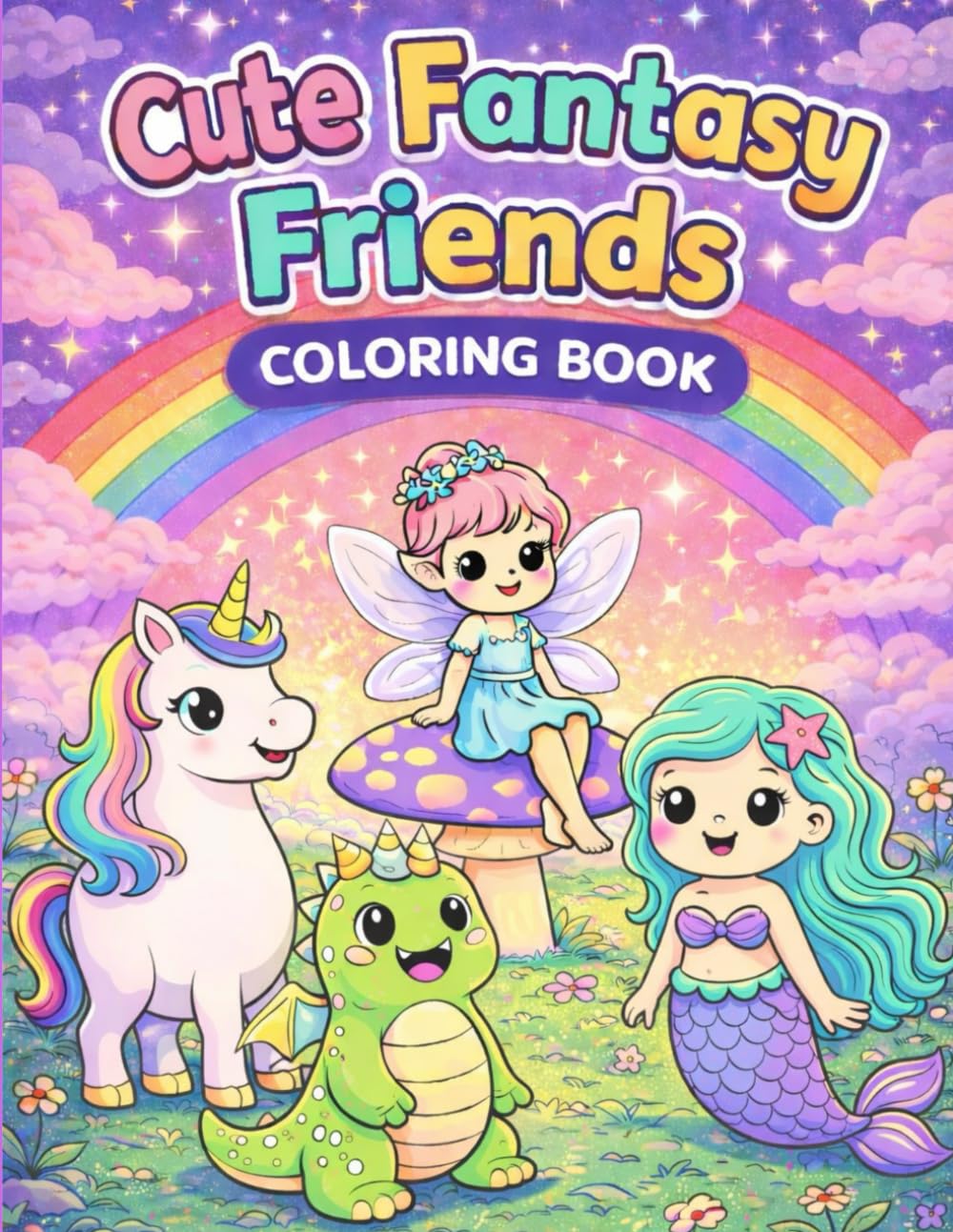 Cute Fantasy Friends Coloring Book: Magical Unicorns, Mermaids, Fairies & Dragons Coloring Book for Kids Ages 4–8 Cute Fantasy Activity Book (Magical Fantasy Coloring Series)