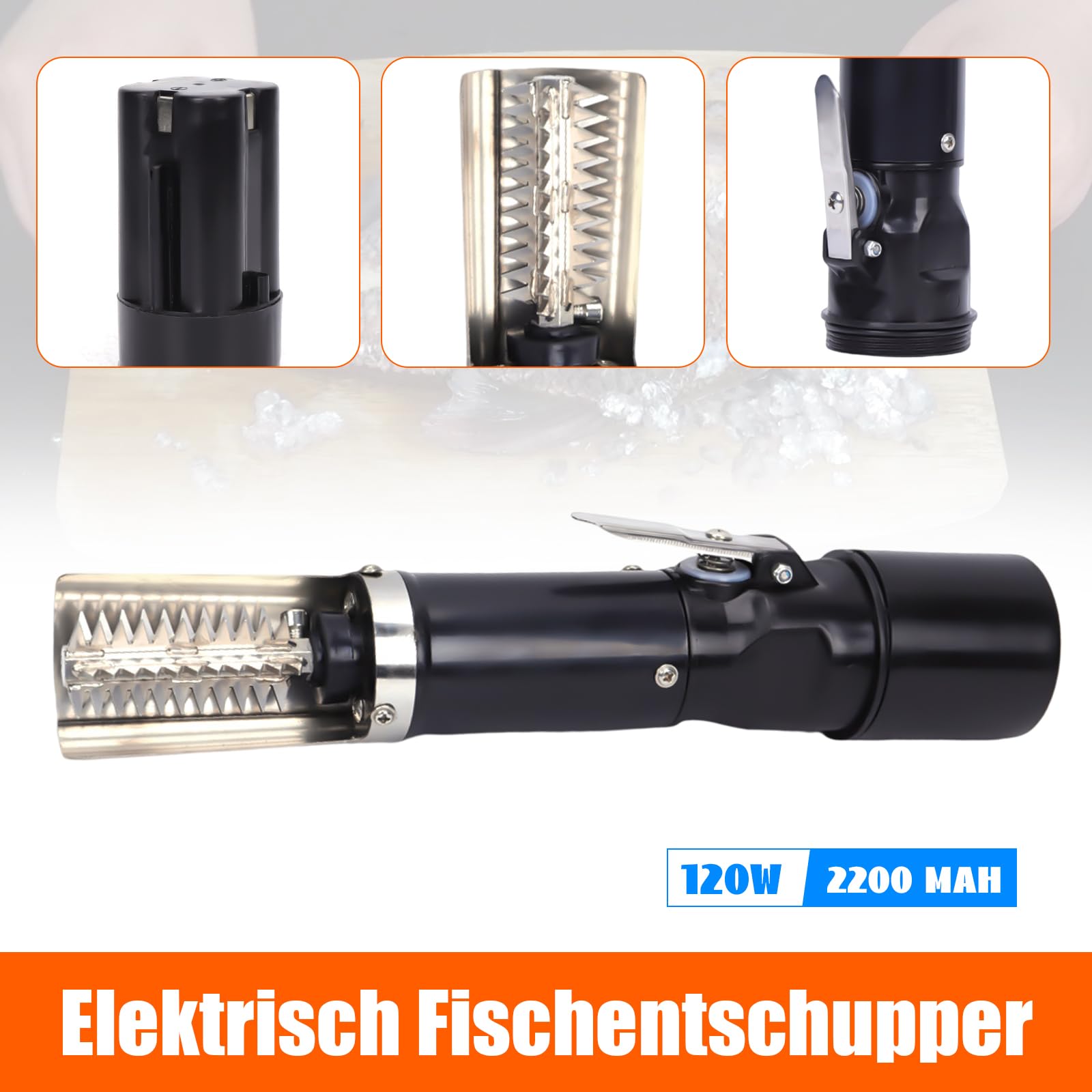 Descamador de pescado eléctrico, hoja automática de 6 caras, negro de acero inoxidable, resistente al agua, 120 W, 100-240 V CA, 50/60 Hz