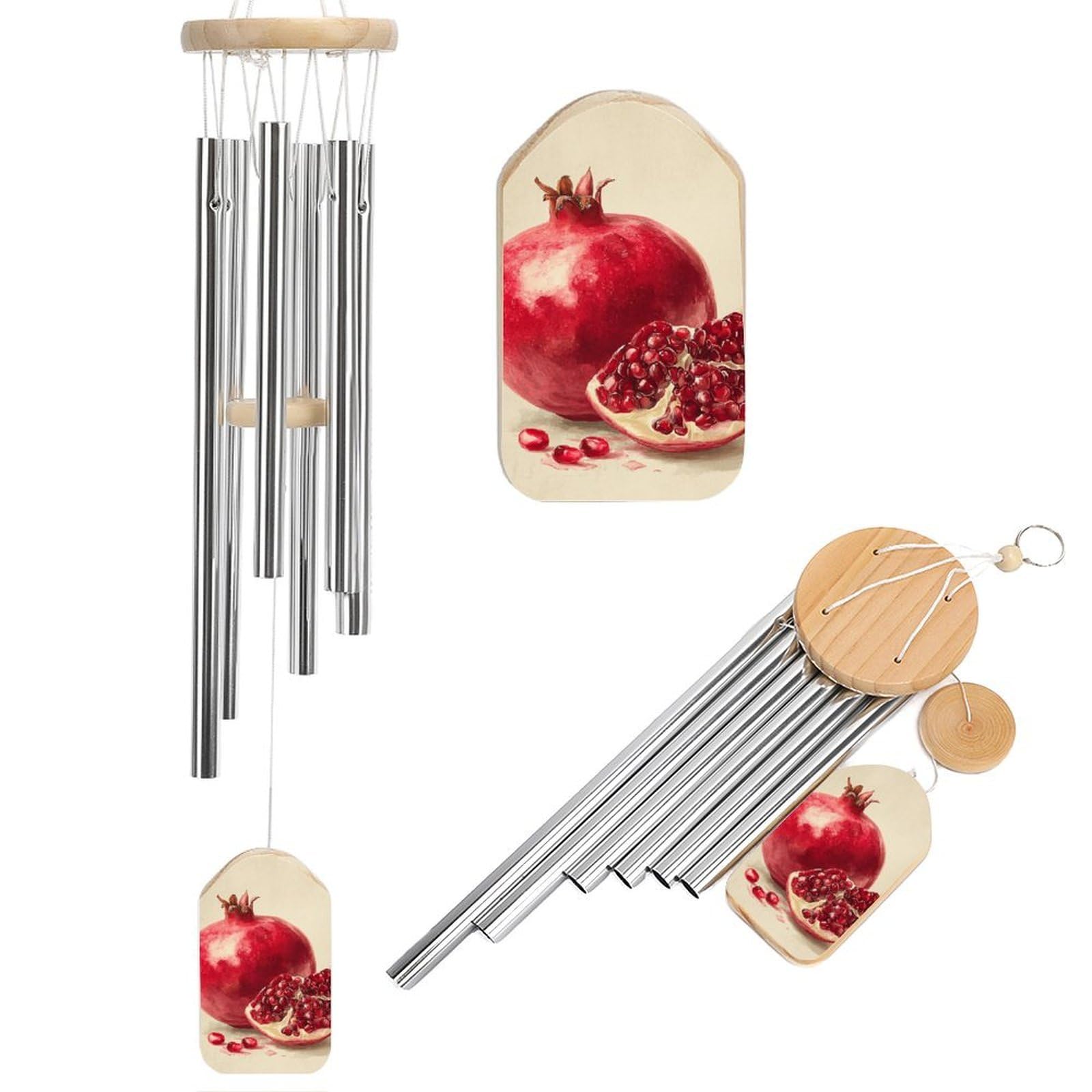 Vintage Pomegranate Deep Red Wind Chimes Memorial Deep Tone Windchime with 6 Aluminum Tubes Outdoor Backyard Garden Decoration