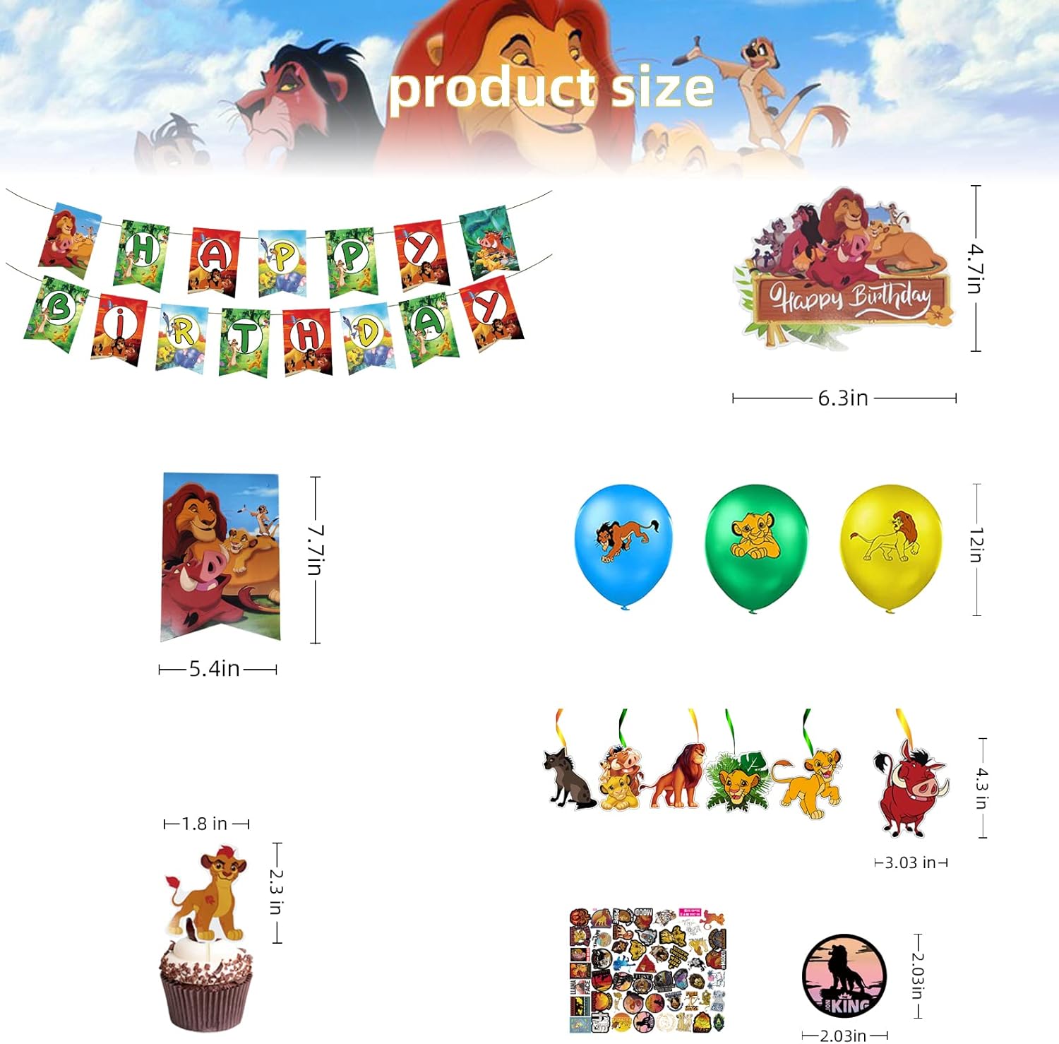 106 pcs Lion King Birthday Party Supplies Includes Birthday banner,Cake Topper,Cupcake Toppers,Balloons,Hanging Swirls,Stickers, Perfect for Boys,Girls and Kids,Lion King Party Decorations : Toys & Games