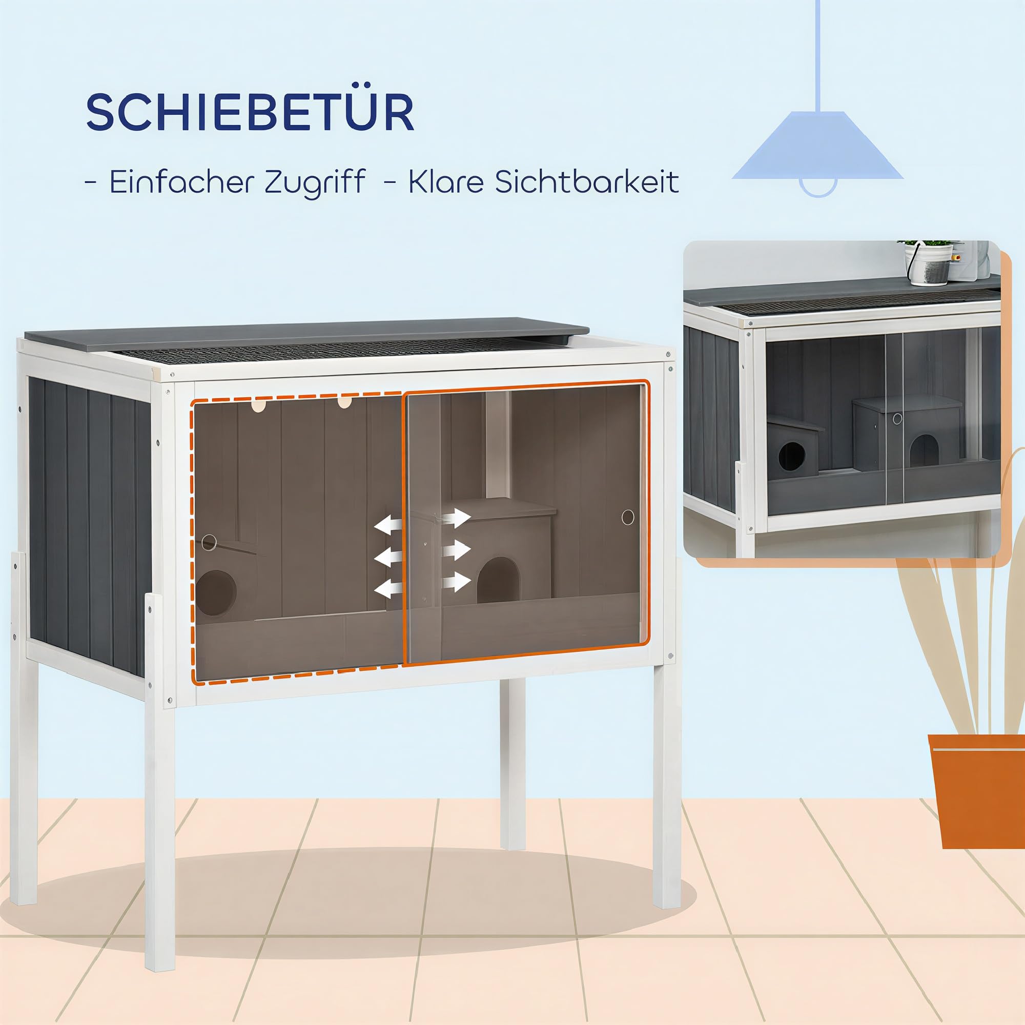 PawHut Hamsterkäfig mit Schiebetür für Zwerghamster 82 x 45 x 81 cm Grau