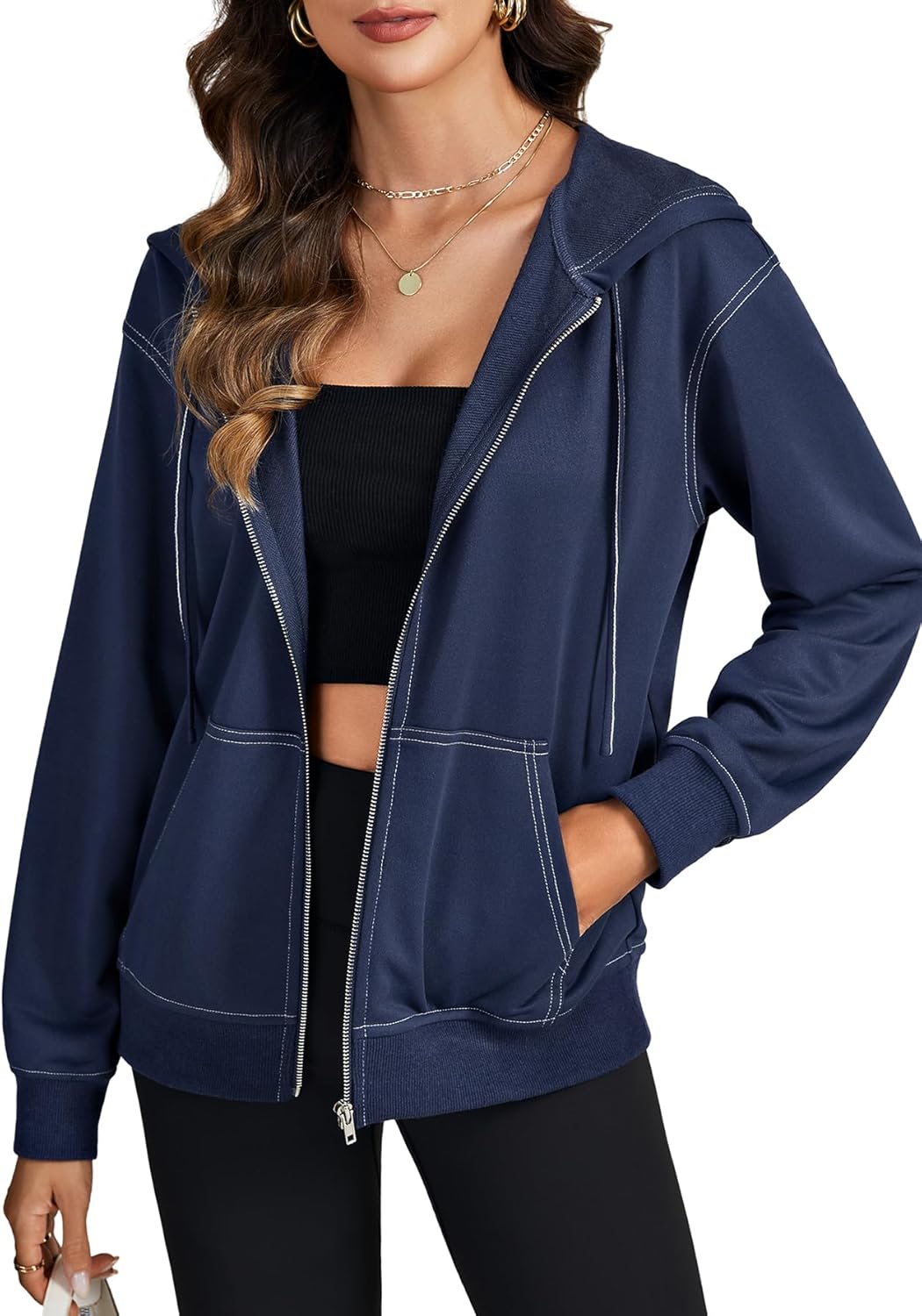 LYANER Women's Zip Up Hoodie Long Sleeve Sweatshirt Fall Outfits Fashion Jackets with Pockets - Image 2