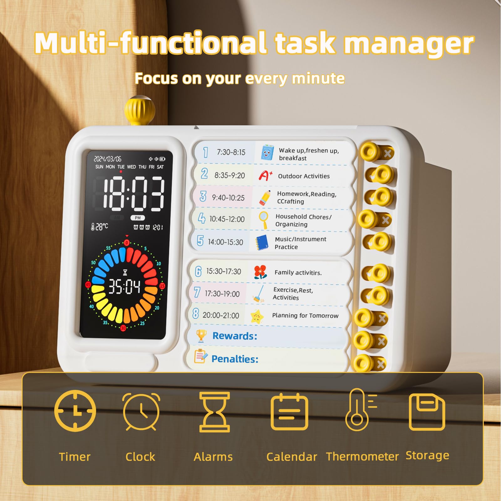 Minuteur Visuel Timer Enfant TDAH numérique à LED, minuterie visuelle Facile pour Les Enfants, Aide au TDAH avec minuterie de productivité Pomodoro numérique pour la Salle de Classe, la Maison