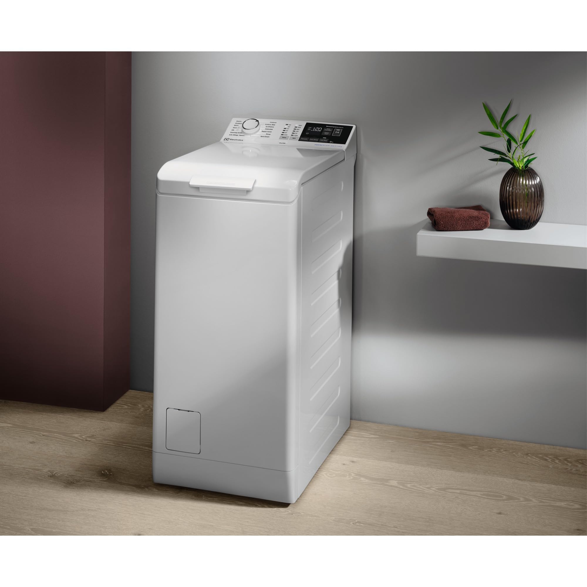 Electrolux EN6T4722NF Lavadora de Carga Superior 7Kg, 1200 rpm, Libre Instalación, Tecnología SensiCare, Función TimeSave, Inicio en Diferido, Programa Antialergias, Display LCD, Blanco, Clase A