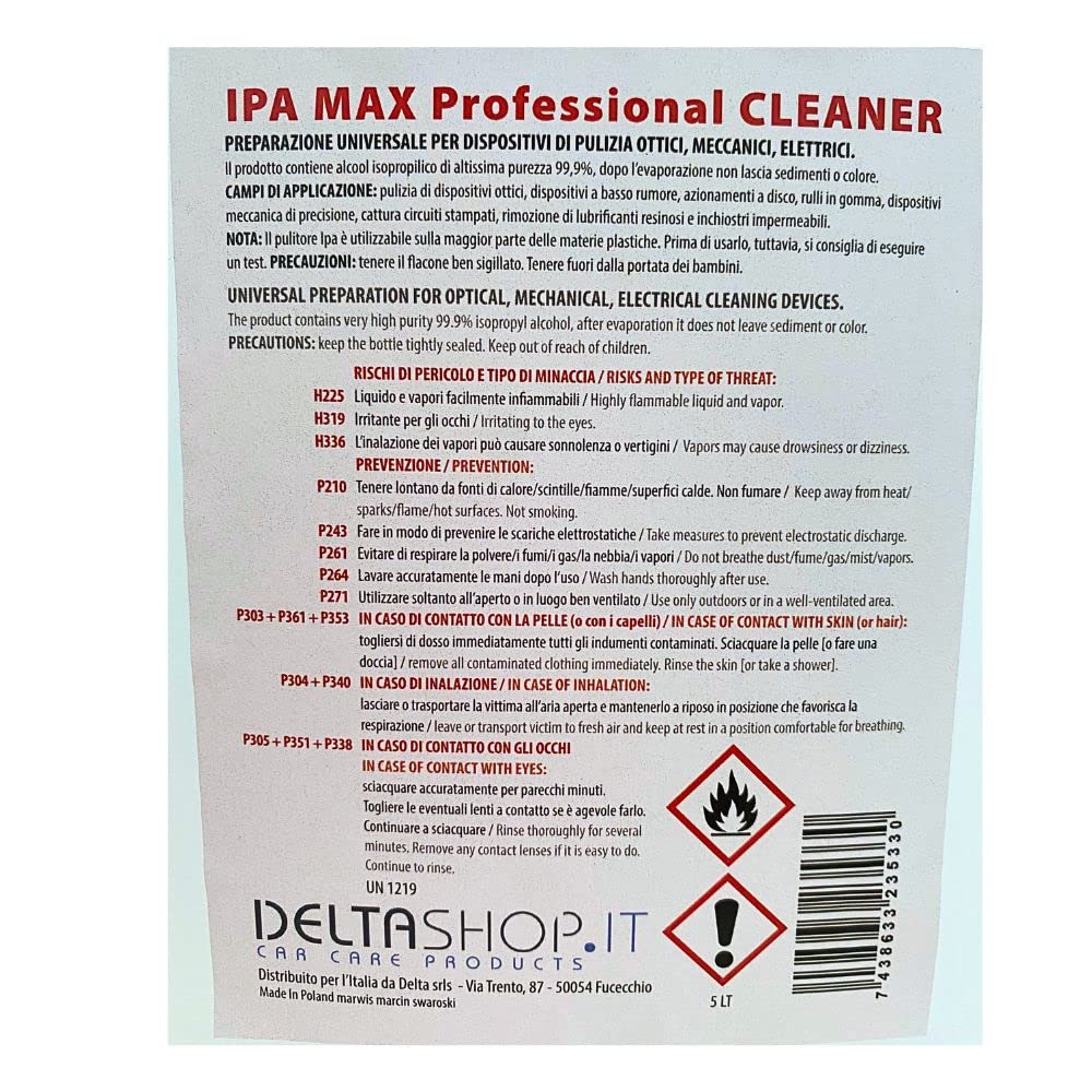 Cooperativa Detergente, Isopropilico Ipa Puro Al 99,9%, Di Alta Qualita, Alcool 2-Propanolo, Isopropanolo, Alcol Tanica - 5 Litri