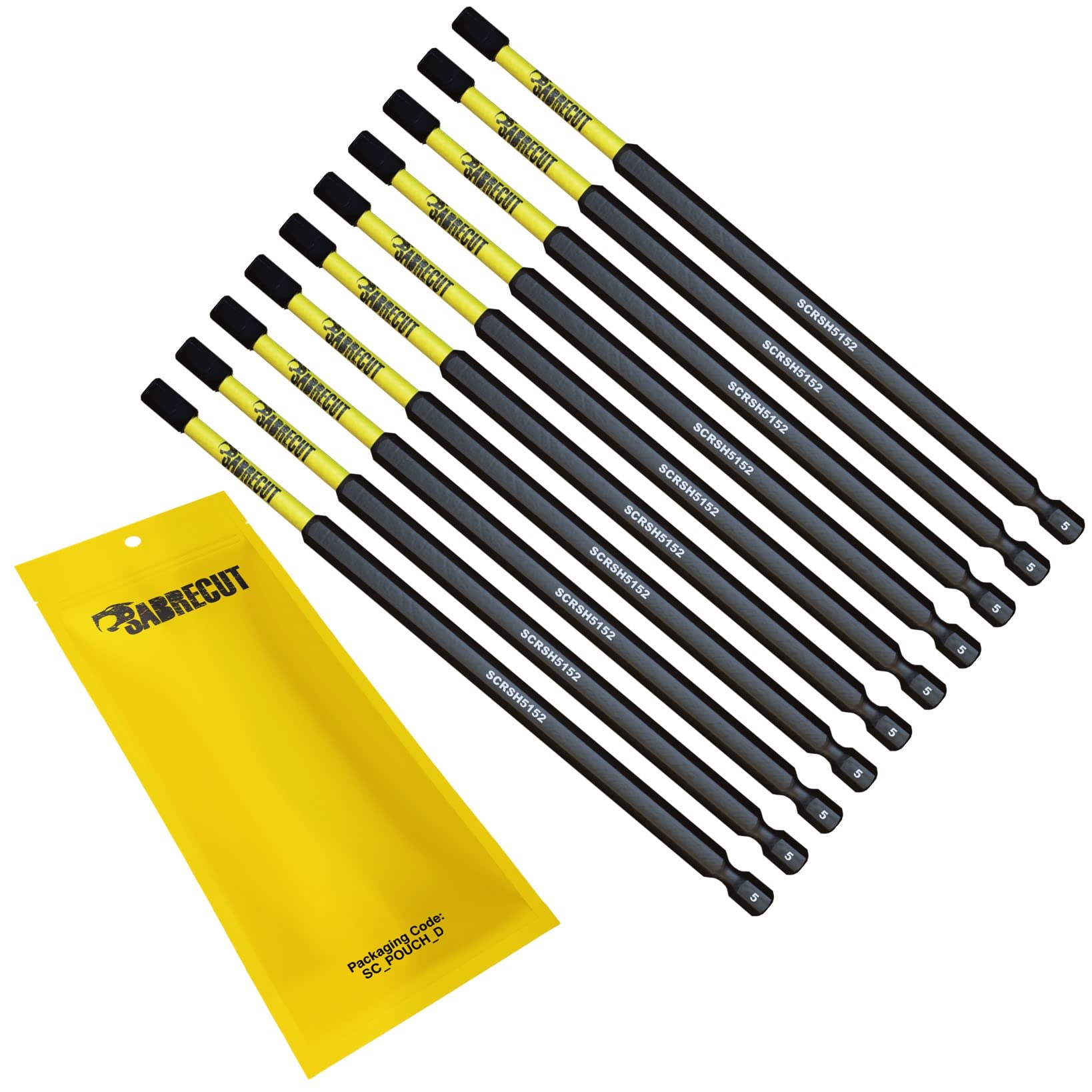 Sabrecut 10 X Scrh5152_10 152Mm H5 Hex Magnetic Impact Screwdriver Driver Bits Set Single Ended Heavy Duty
