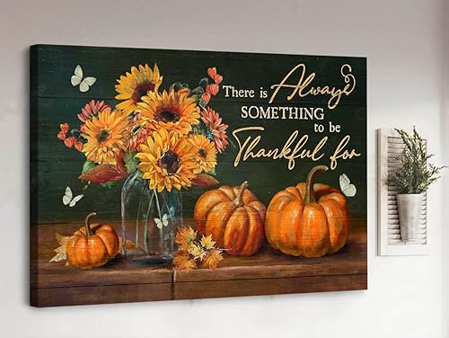 Miniatura 2 de Florero de girasol, dibujo de calabaza, pintura de otoño, siempre hay algo que agradecer por las impresiones en lienzo, arte de pared cristiano,