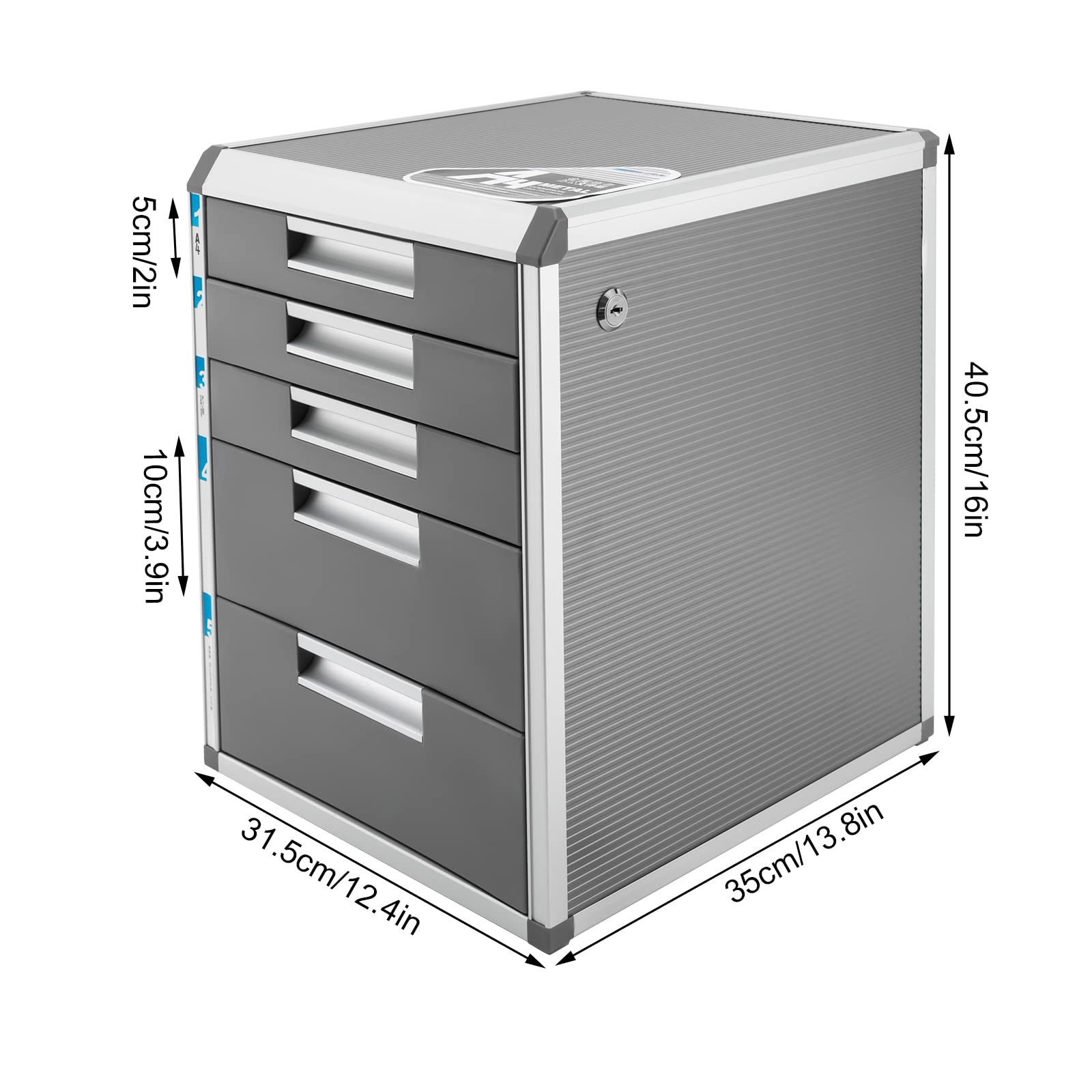 Meuble Rangement Verrouillable Boîte à Tiroirs Métal Verrouillable 7 Compartiments A4 - Rangement Bureau Sécurisé - Alliage Aluminium Rangement Métal A4 Verrouillable
