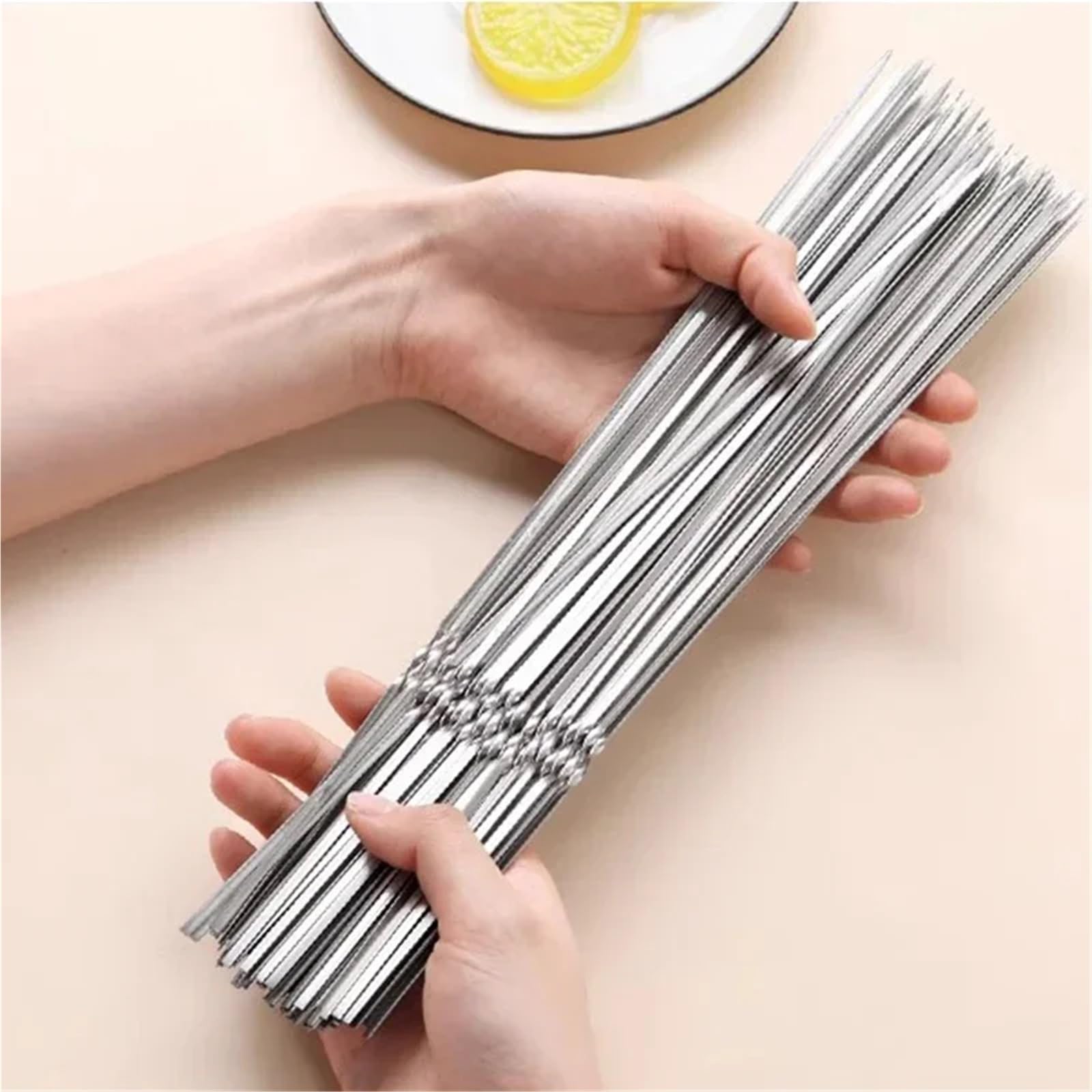 Grillspieße Edelstahl 50 Stück Wiederverwendbare Grillspieße aus Edelstahl mit Holzgriff, Kebab-Eisenstab(20pcs Style D)