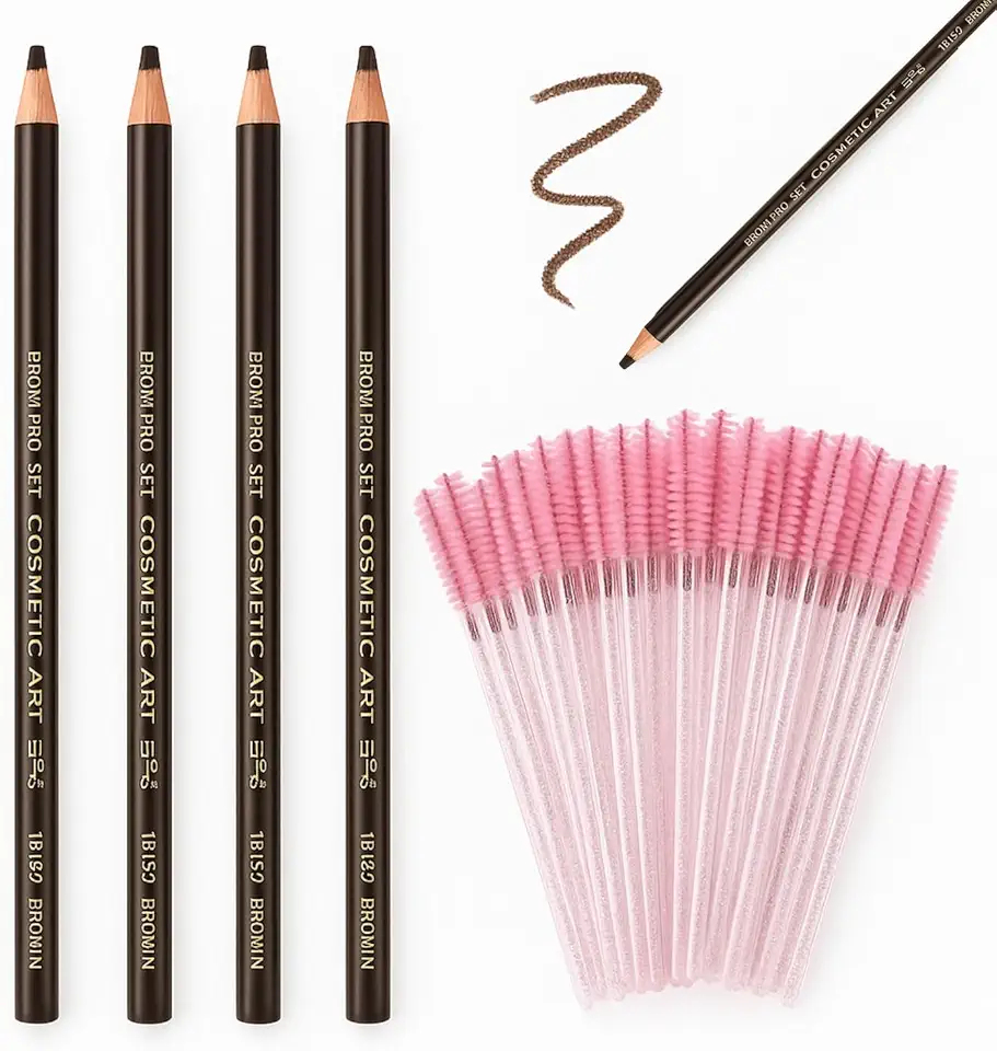 4 Lápis Dermatográficos Para Design de Sobrancelhas Marcação com 50 Escovinhas