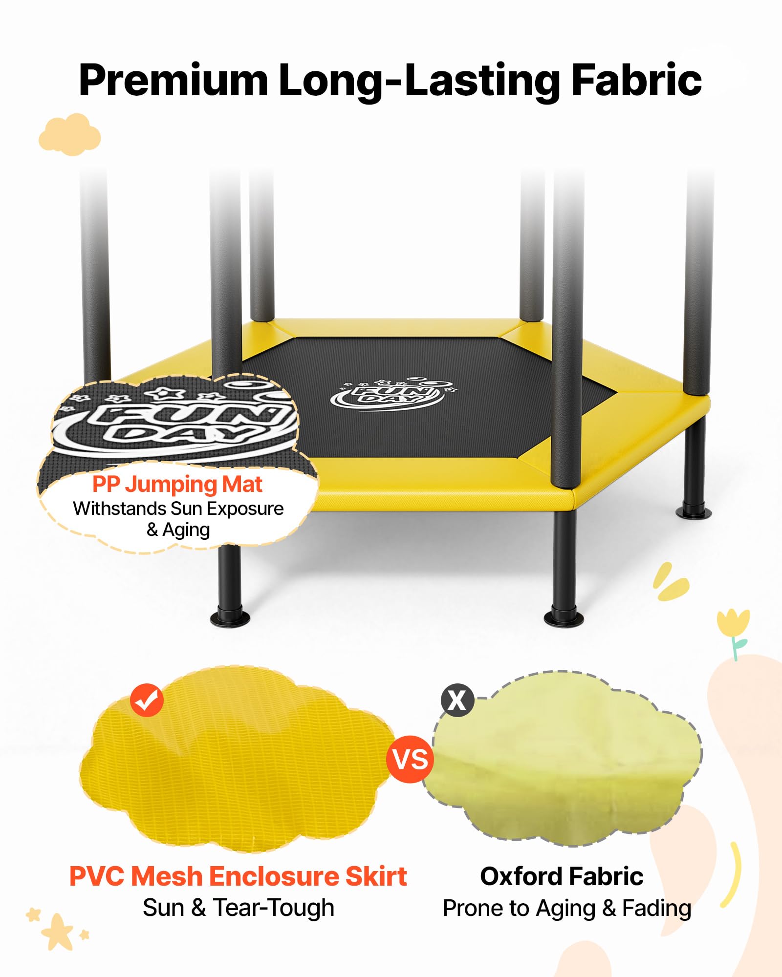 VEVOR Trampolino Elastico da Interno per Bambini Carico Dinamico 60 kg, Mini Trampolino con Rete di Protezione Giocattolo da Interno con Canestro da Basket Forma a Esagonale Tappeto Elastico in PP