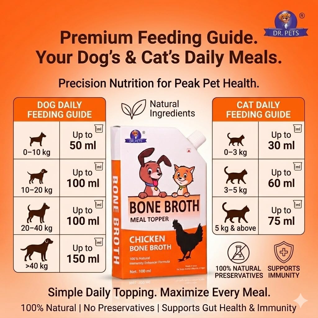 Dr. Pets Pack of 3 (100ml Each) Chicken Bone Broth for Dogs & Cats | Liquid Meal Topper & Gravy | Supports Digestion, Hydration & Joint Health 4