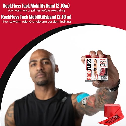 Miniatura 2 de Rocktape RockFloss Tack - Banda de movilidad recuperación muscular de compresión hilo dental para dolor muscular 20in y 39in de ancho color rojo