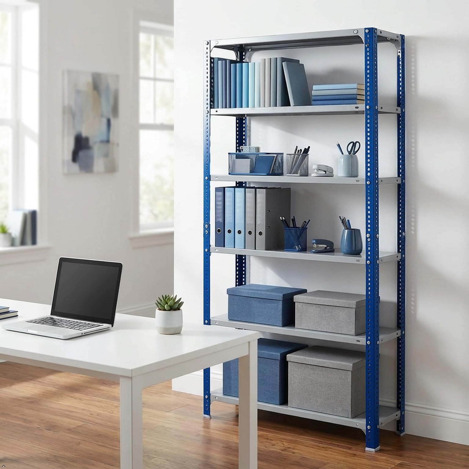 Steel Storage Rack with 6 Shelves, Blue and White (72x39x18 Inch)-picture-12