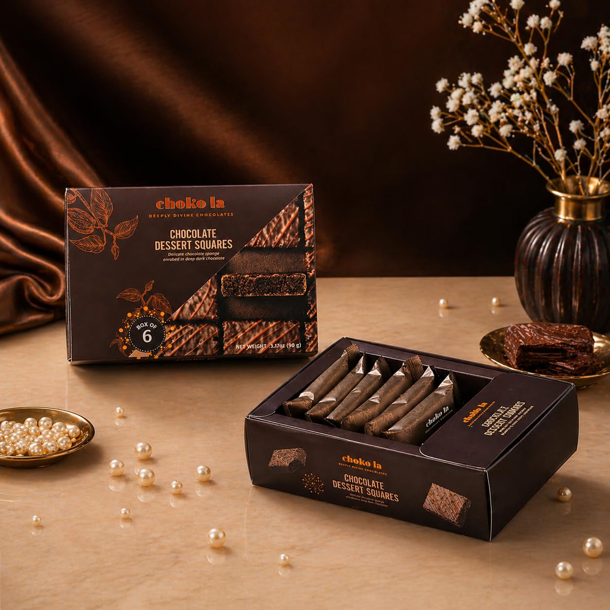 Chokola Chocolate Dessert Squares 90g – Chocolate Sponge Cake Enrobed in Dark Chocolate | Gourmet Chocolate Gift Hamper | Premium Chocolate Gift Box For Festivals & Special Occasion Celebrations