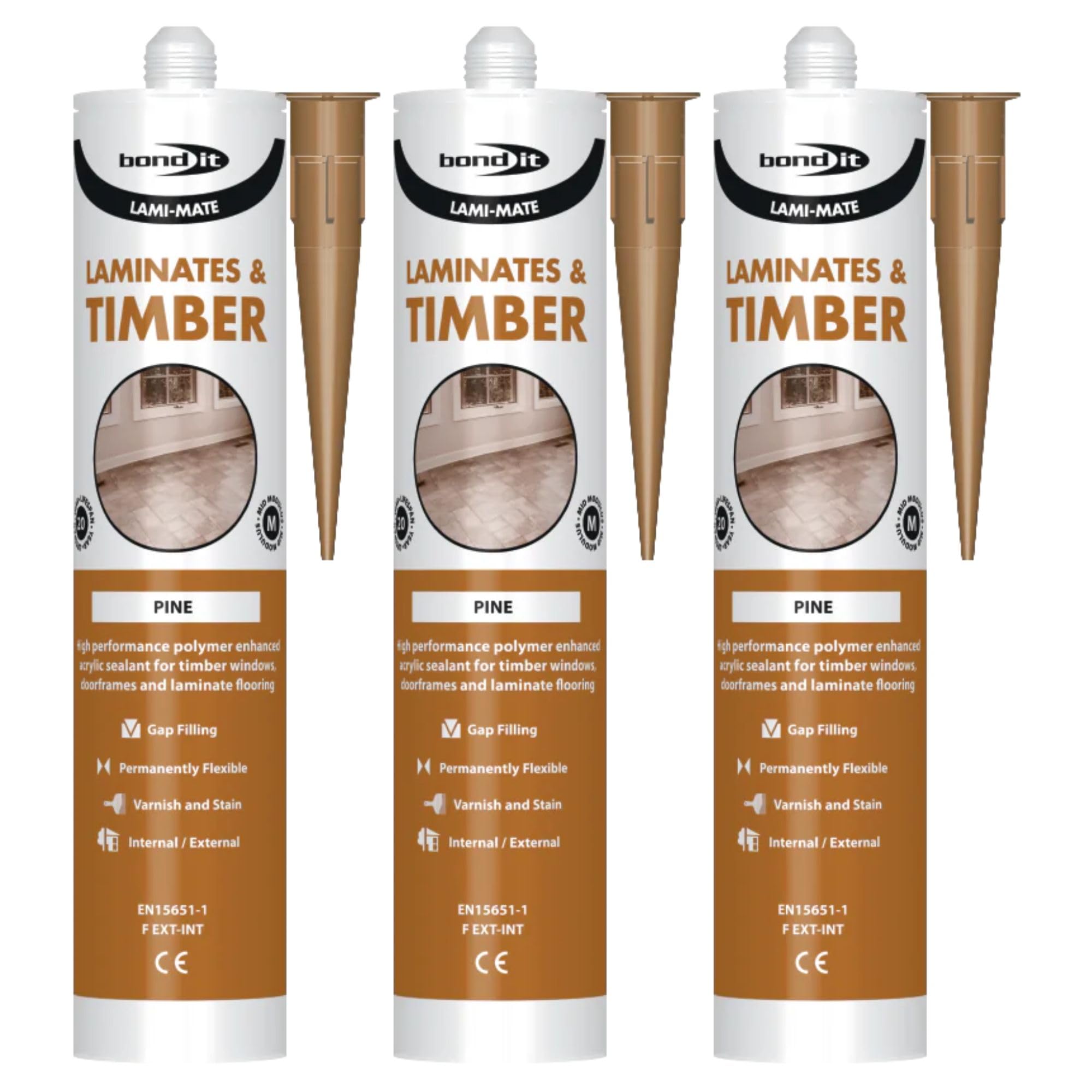 Bond It LAMI-MATE Flexible Sealant & Gap-Filler – 3x Pine, 285ml | Premium Sealant Filler for Timber & Laminate Flooring | Paintable & Stainable – Non-Shrinking – Interior & Exterior Use