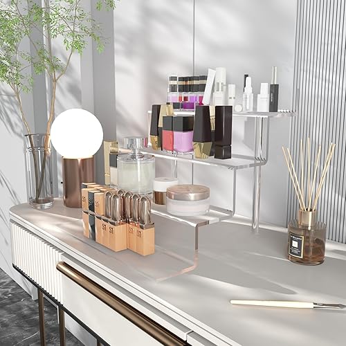 Miniatura 7 de Soportes de exhibición de acrílicos, organizador de perfume transparente de 4 niveles para tocador, soporte de acrílico de 9 pulgadas, soporte de