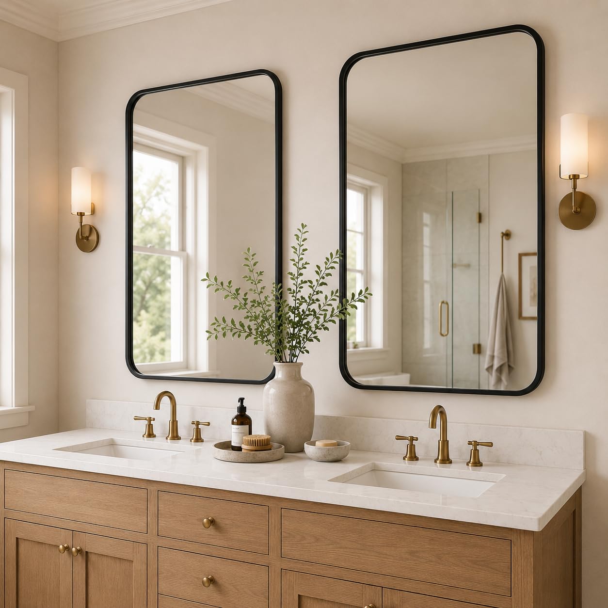 USHOWER 2-Pack Black 24 x 36 Bathroom Mirrors