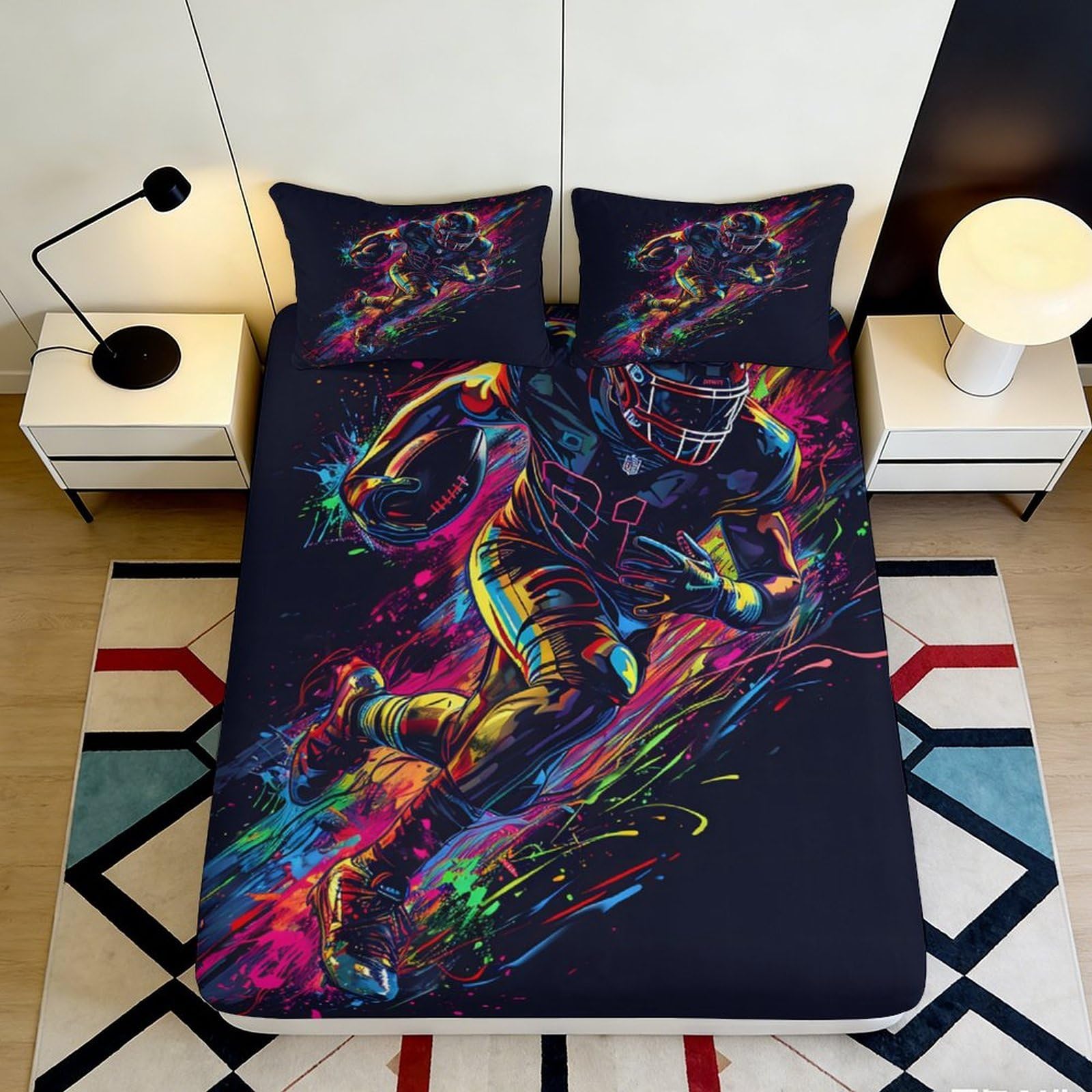 Pnayamiorkfel Style-8 3D Printed Neon Football Fitted Sheet Microfiber Abstract Athlete Bed Sheet For Bedroom Dorm Mattress Decor 90X200x25cm