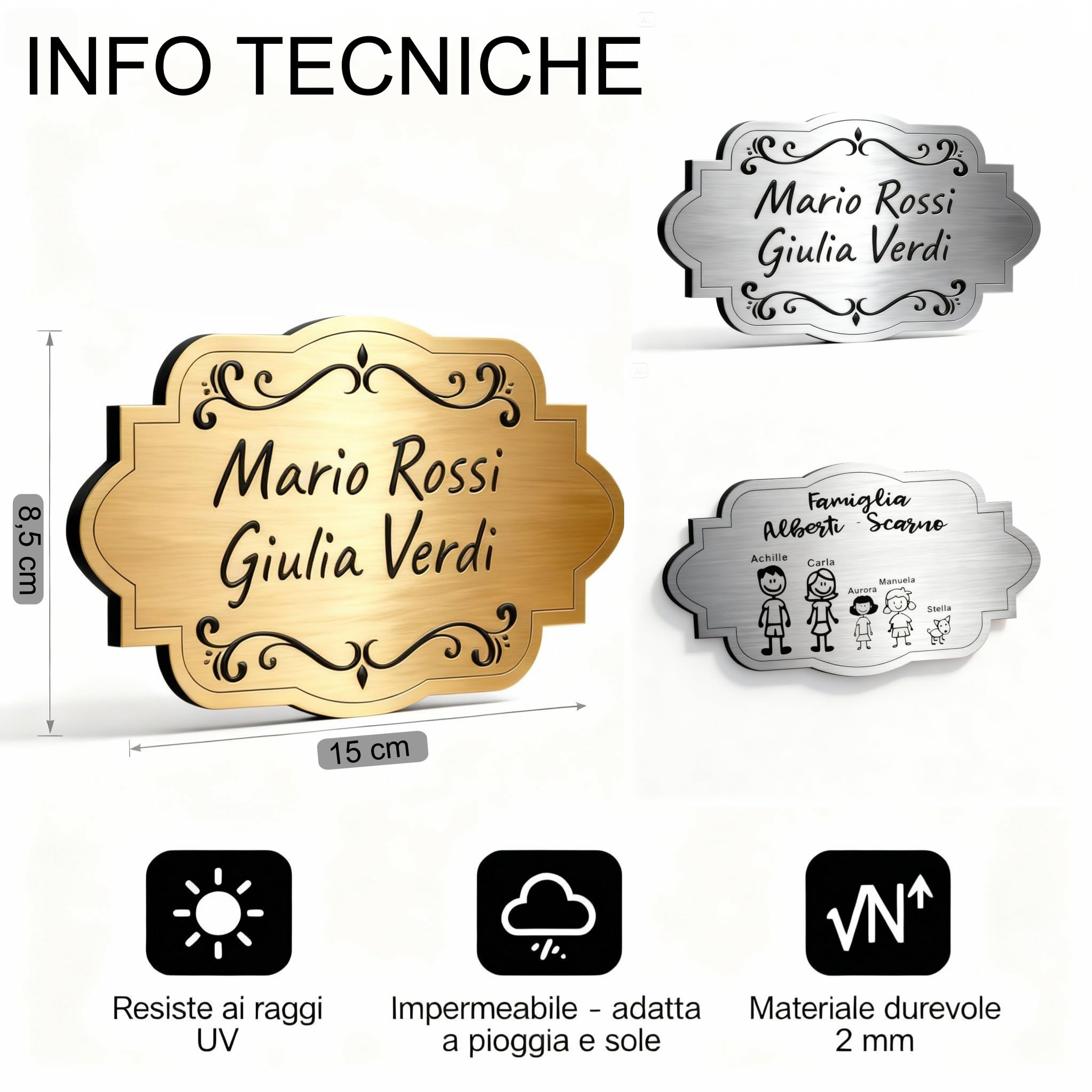 Targa Porta Ingresso Personalizzata Adesiva -Targhetta Personalizzata per Casa Vacanze, Numero Civico Esterno, Casella Postale Esterno, Citofono, Cassetta Posta, Cancello (Targa Classica)–Lo Realizzo®