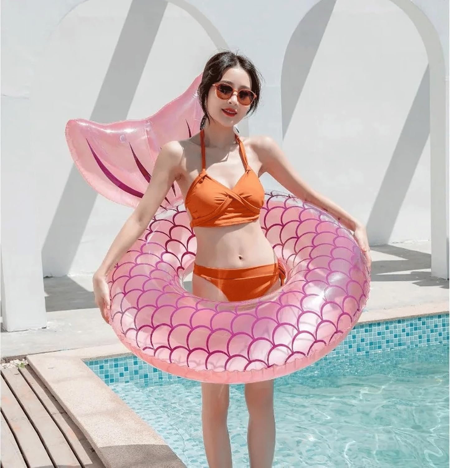 Mermaid Tail Shaped Swimming Pool Float, Inflatable Mermaid Swimming Circle, Suitable for Summer Water Park Beach Parties