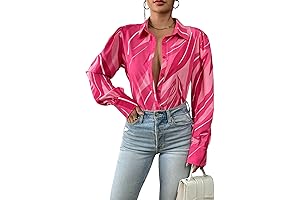 Womens Shirts Button Down Pink Lantern Long Sleeve Blouse Tops 2024