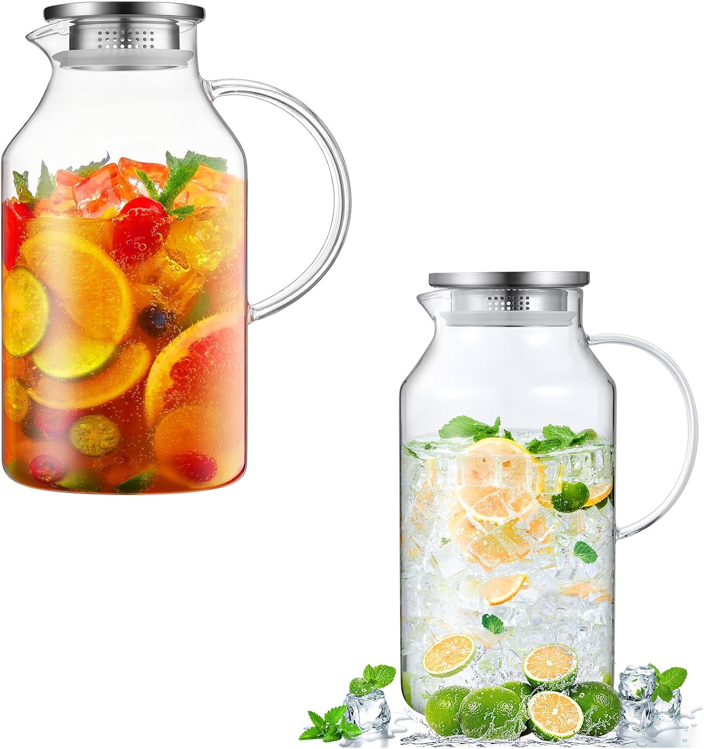 3 Liter 101 oz Glass Pitcher with Lid and Spout Bundle 1 Gallon Glass Pitcher with Lid and Spout
