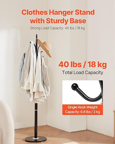 Miniatura 2 de VEVOR Perchero independiente, soporte de árbol con base estable de mármol y 6 ganchos, perchero independiente para entrada, dormitorio, oficina,