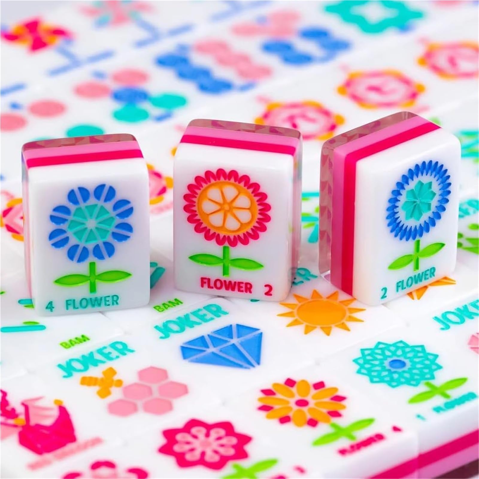 Piastrelle Mahjong Americane, Set Da 160 Mahjong In Acrilico Rosa | 4 Strati Incisi, Con Borsa For Il Trasporto E Dadi, Set Gioco Portatile Viaggio, For Serate Gioco In Famiglia