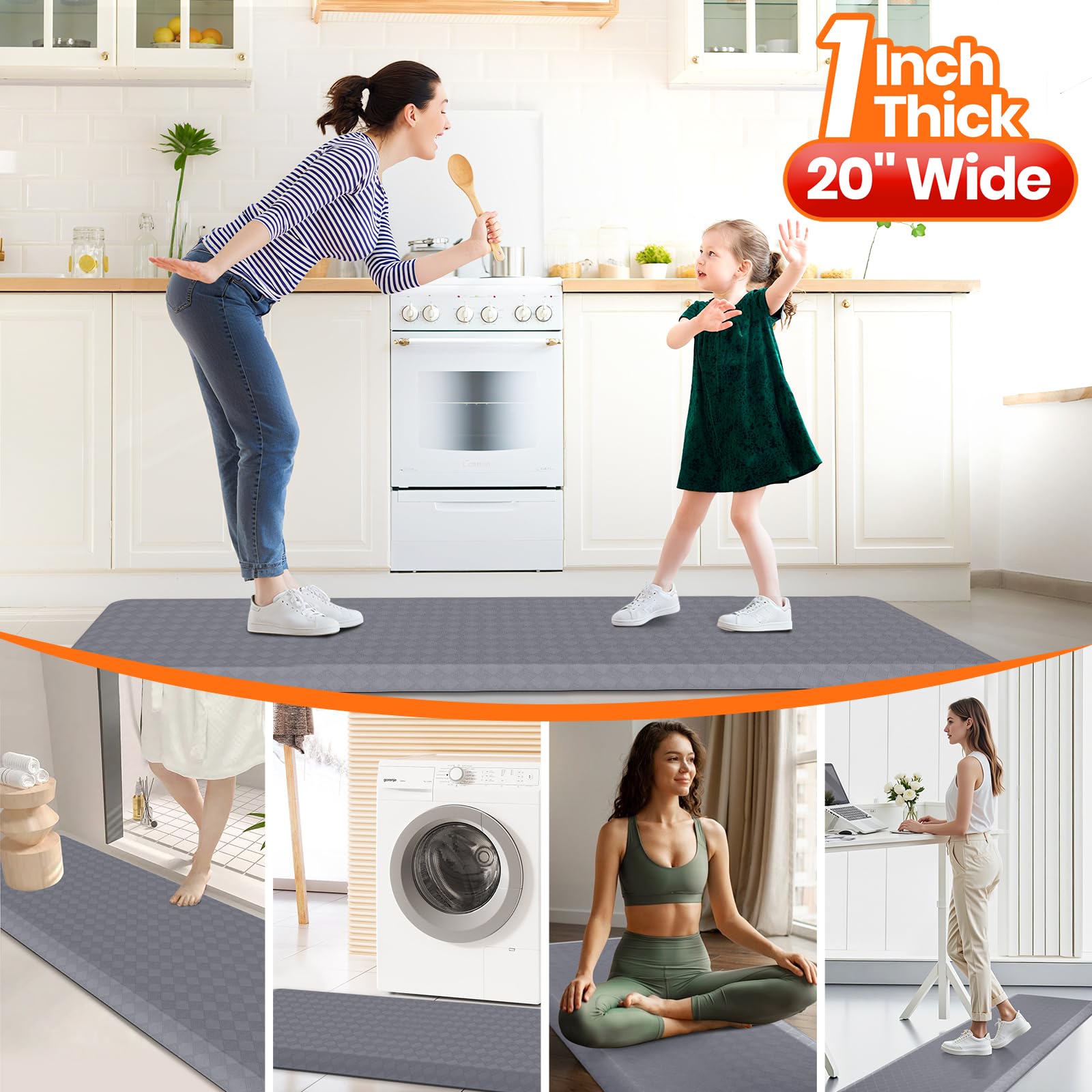 1" Thick Kitchen Mats for Floor, Water Resistant Floor Rug,Grey/72" x 20" — Amazon image 6