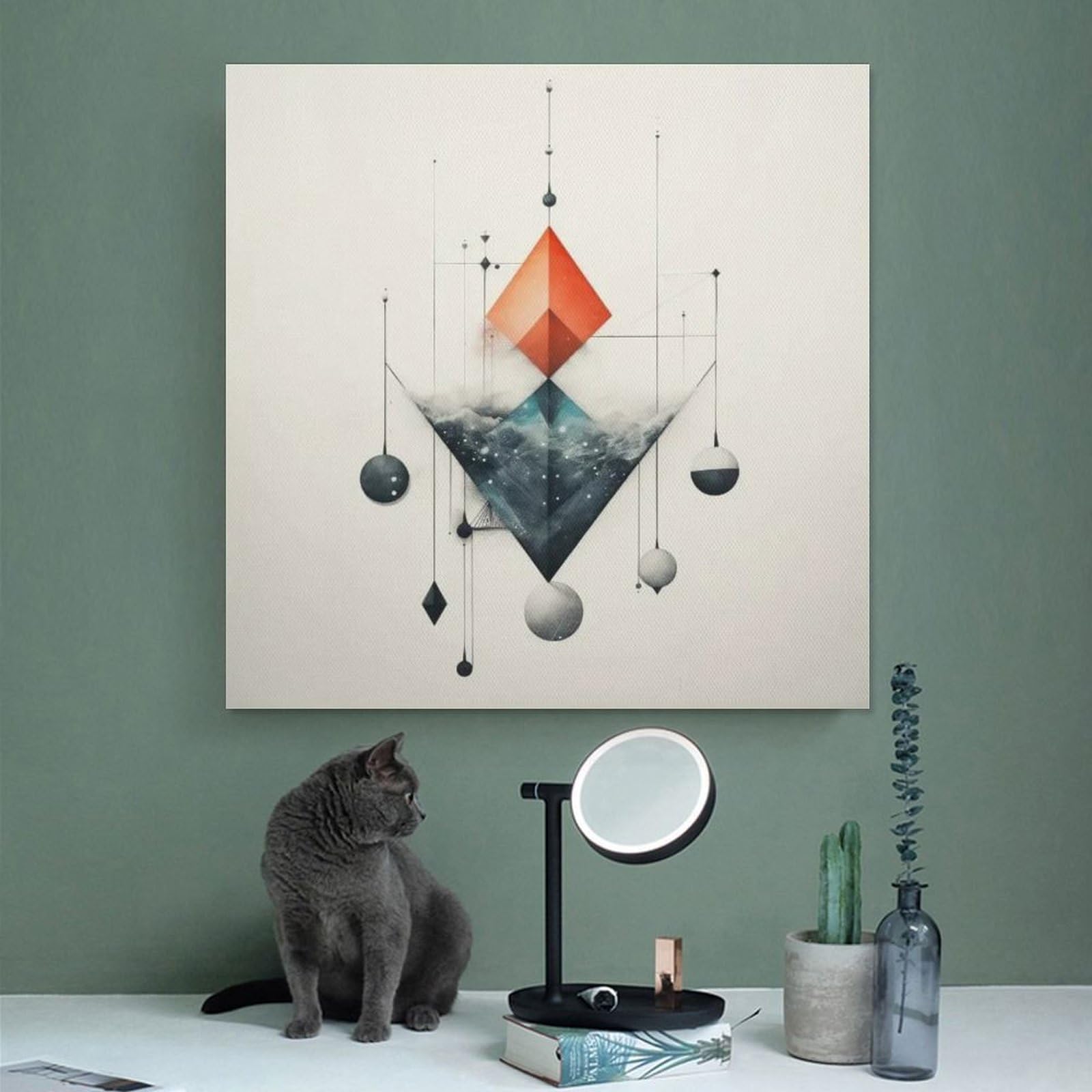 Poster geometrico astratto di fantascienza su tela, decorazione artistica da parete, stampa per soggiorno, camera da letto, decorazione 40,6 x 40,6 cm