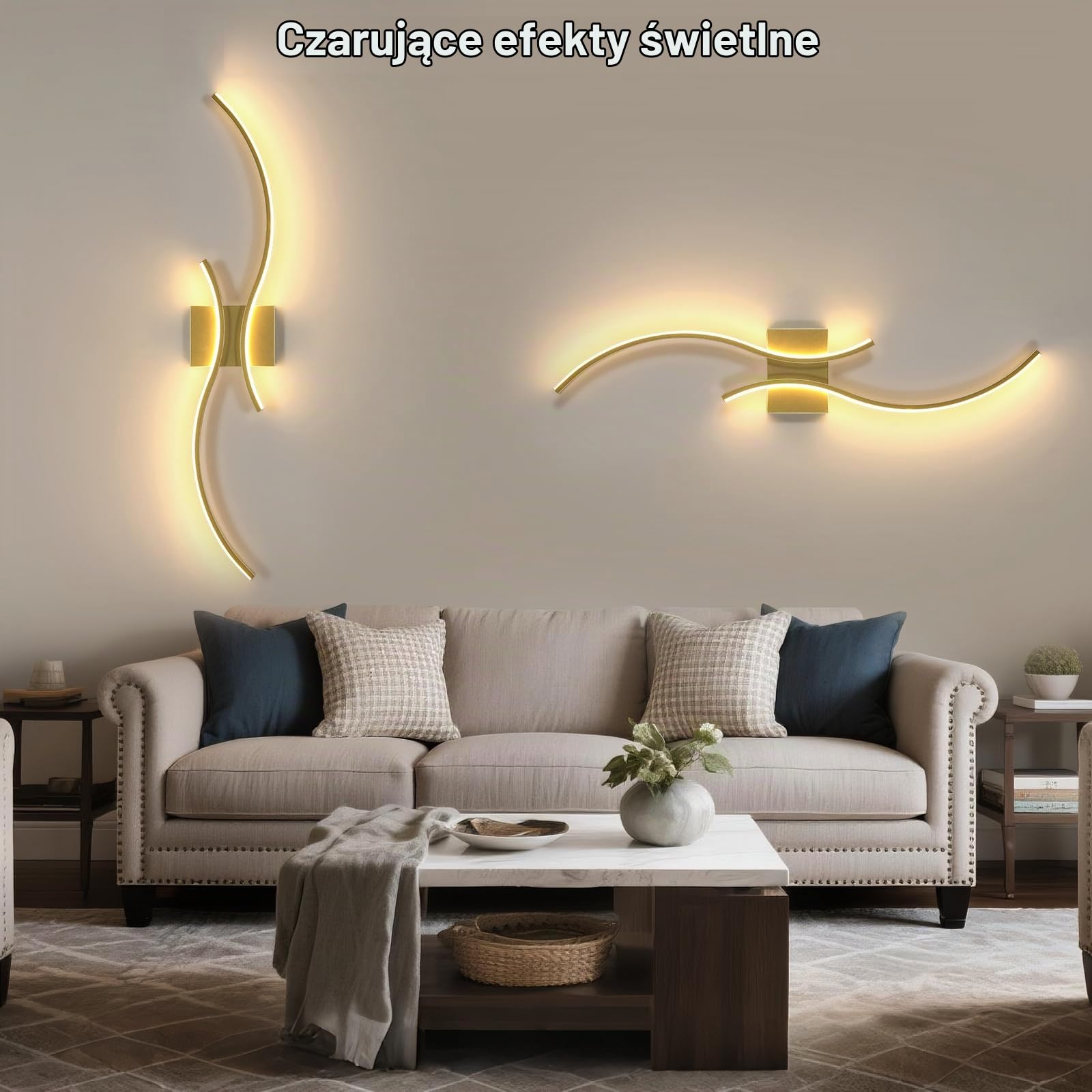 Comely Kinkiet Wewnętrzny, 32W 3600LM Regulowana Lampa Ścienna LED Z Pilotem, 80CM Złota Aluminiowa Oprawa Ścienna Do Sypialni Salonu Schodów Korytarza, 3000K-6500K