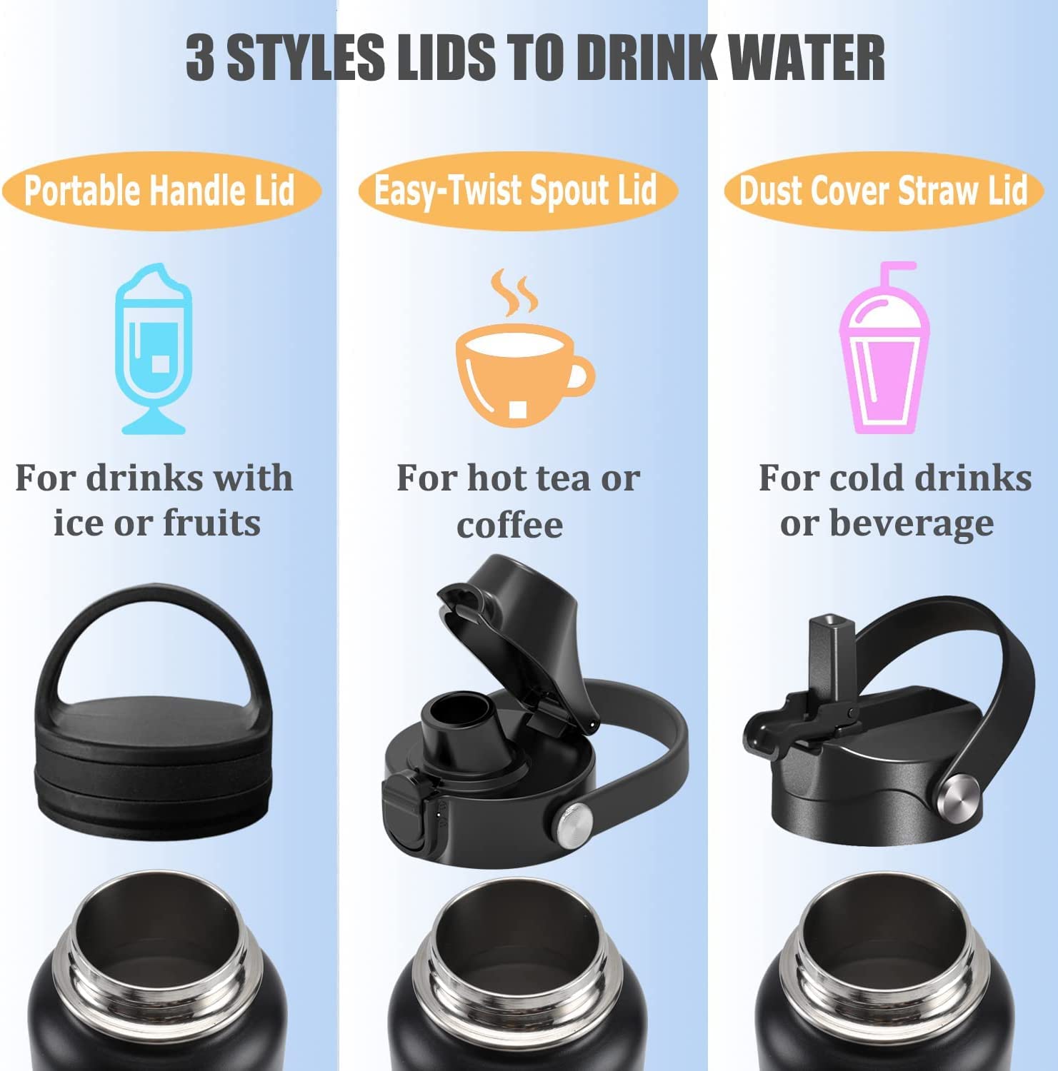 Coolflask - Borraccia termica con cannuccia e 3 coperchi, grande brocca in metallo in acciaio inox, con imboccatura larga da 900 ml, per sport, palestra o ufficio, senza BPA, mantiene il freddo