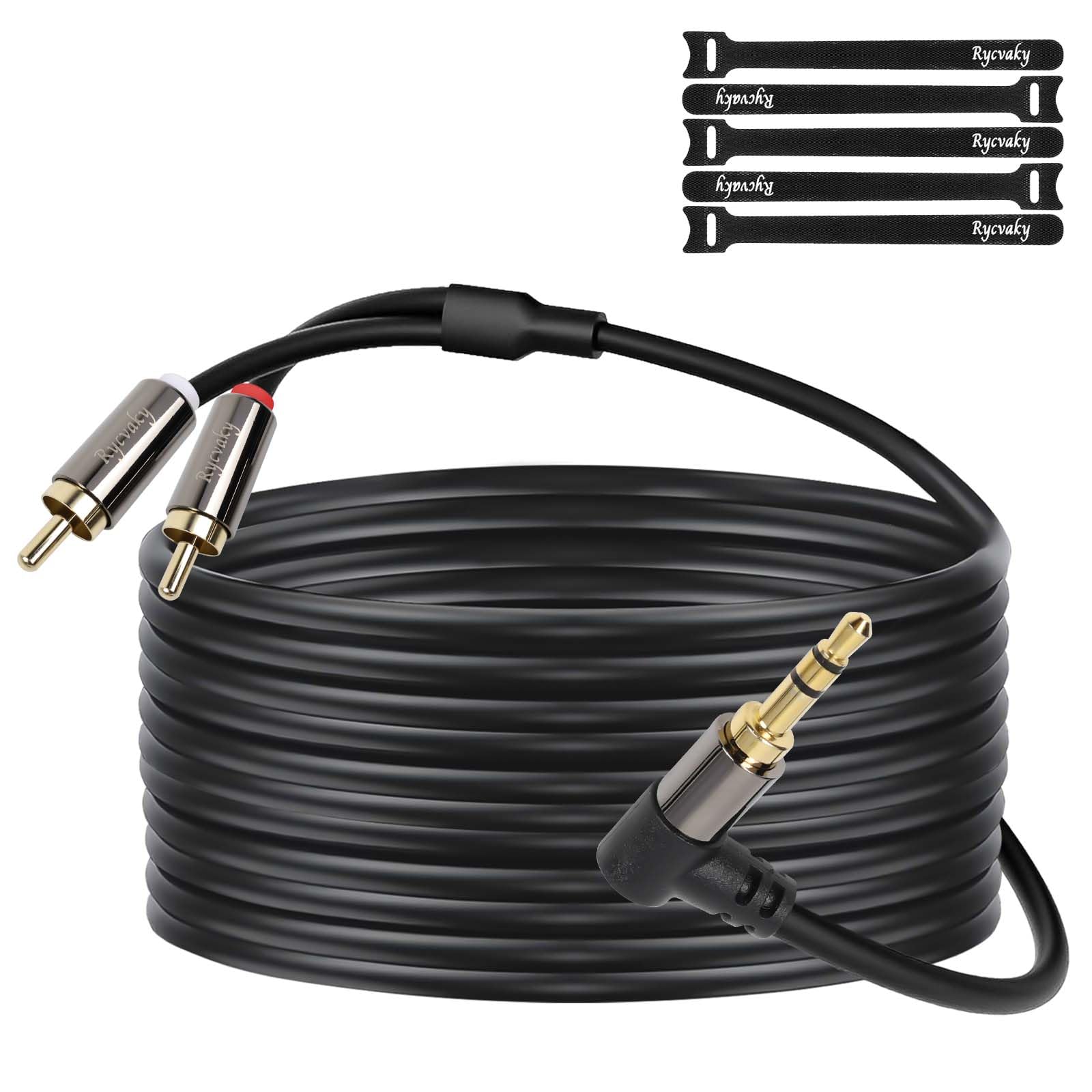 Cavo AUX a RCA da 3,5 mm, angolo di 90 gradi, da maschio 3,5 mm a 2 RCA maschio, splitter audio stereo ausiliario a Y, placcato oro, doppia schermatura per smartphone, tablet, altoparlanti, Home
