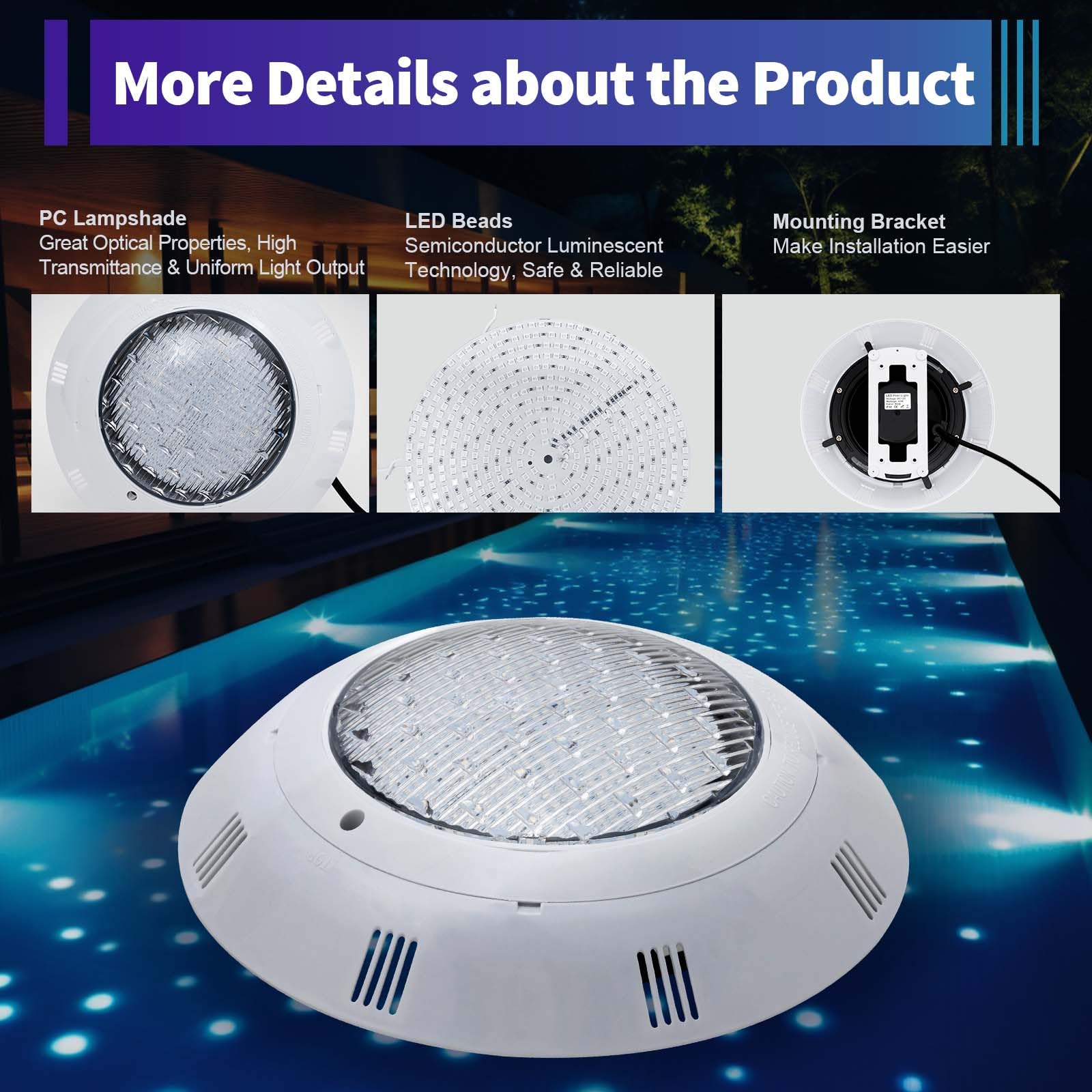 Unterwasser Licht, AC12V 45W Multicolor RGB Poolbeleuchtung Unterwasser mit RF-Fernbedienung, IP68 Waterproof Lamp für Schwimmbad, Teich, Aquarium