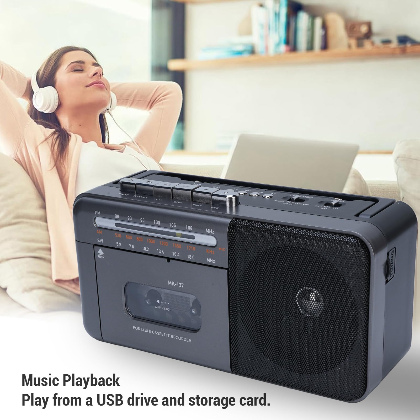 Denash Kaseta, Odtwarzacz, Przenośny Retro Look Radio z FM AM SW, Odtwarzanie USB 5.0 (wtyczka UE)