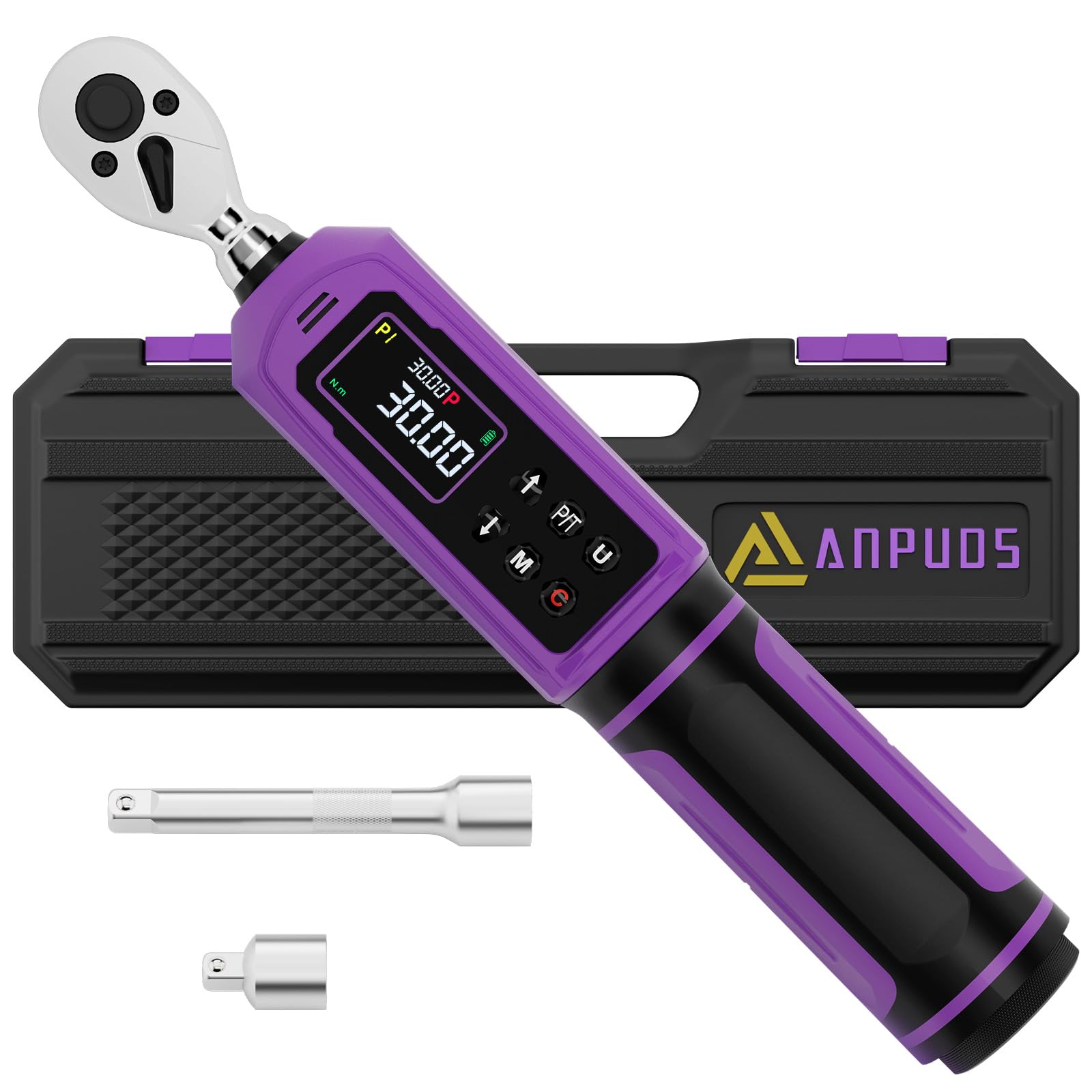 ANPUDS Chiave Dinamometrica Digitale 1/4", 0.45-30 Nm, ±1% Precisione | con Maniglia Vibrante, Cicalino e LED, Coppia a Doppia Direzione, per Bici da Strada e Montagna, Moto(Viola)