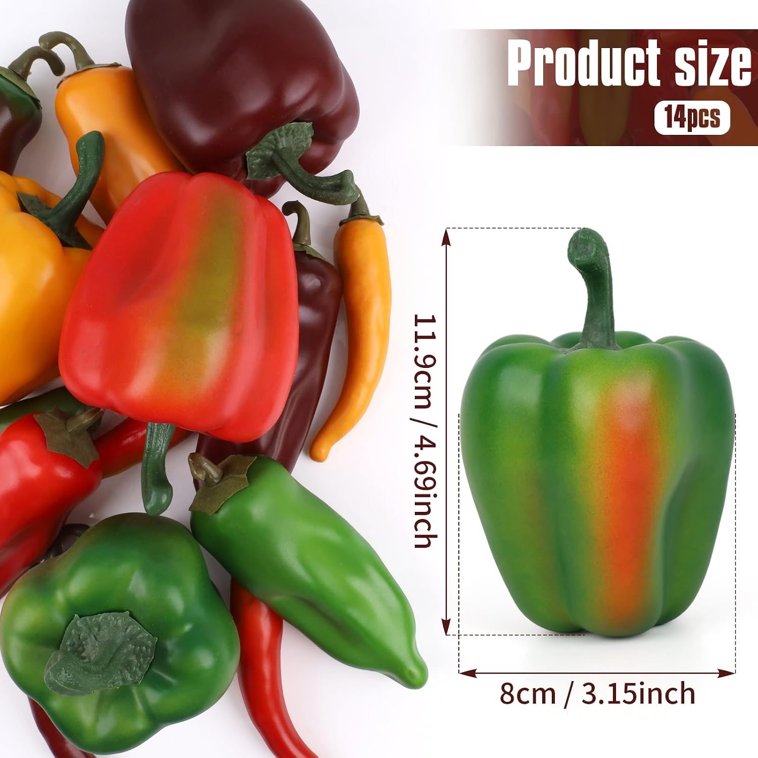 Gresorth 14 Pcs Fake Mixed Bell Pepper Faux Chili Artificial Vegetables | Various Peppers Decoration, Lifelike Chilis Ornament, Simulated Vegetable Display, Home Party Shop Christmas