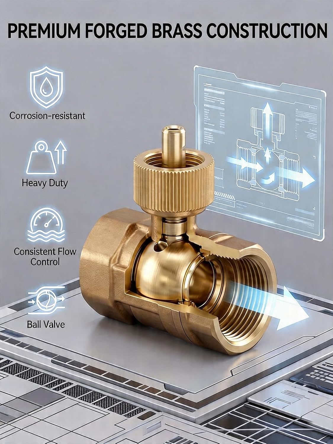 Smart WiFi Water Valve, Brass Motorized Ball Valve with Timer & App Remote Control, Alexa/Google Home Compatible, Ideal for Garden Sprinkler, Pool Filling, Greenhouse & Hydroponics, 1" G-Thread