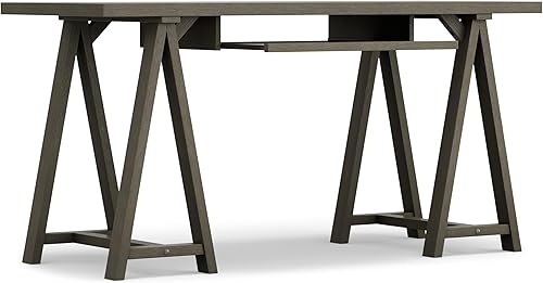 Miniatura 69 de SIMPLIHOME Sawhorse - Mesita de noche de madera maciza de 24 pulgadas de ancho, moderna, industrial, color gris envejecido, para sala de estar y