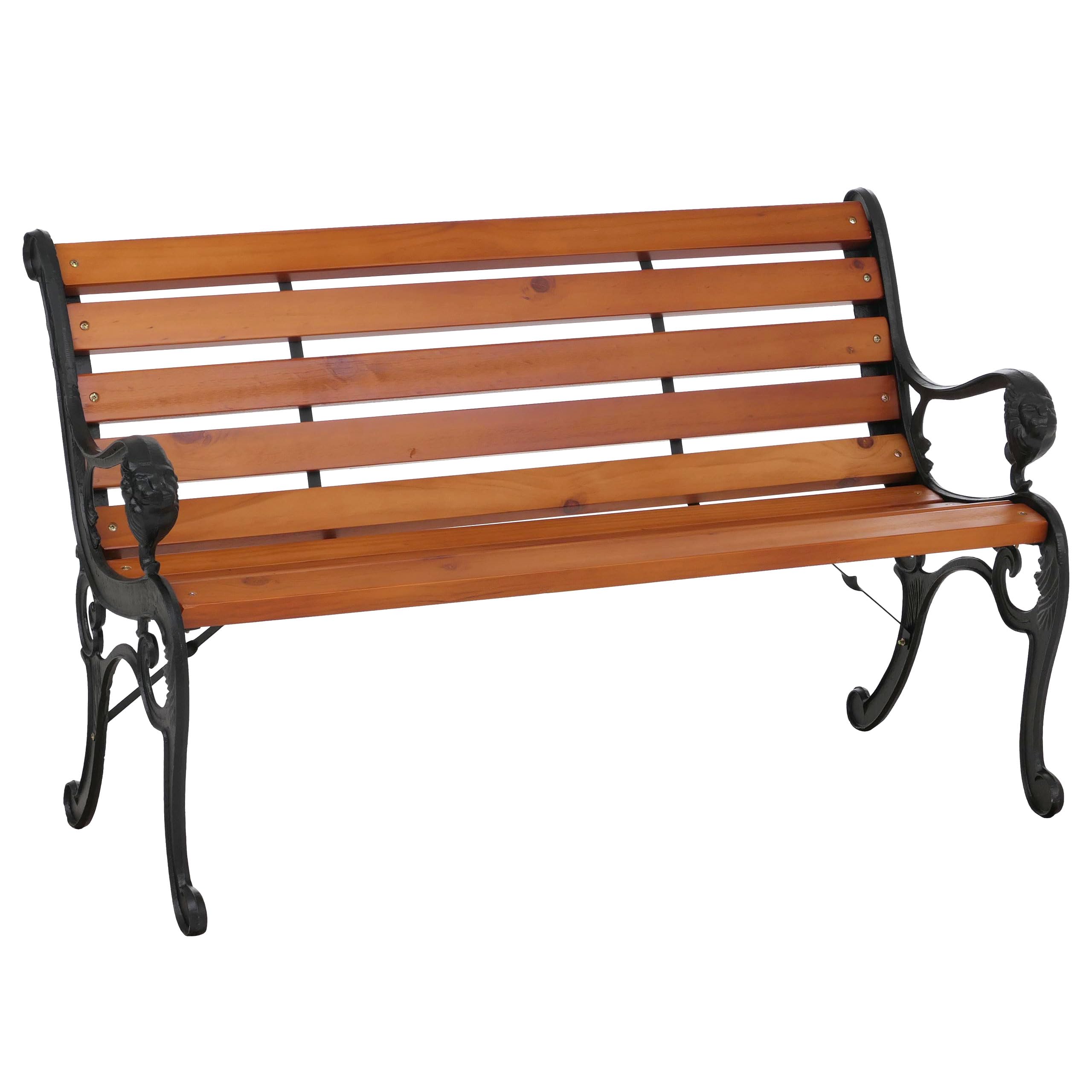 Mendler Panca da giardino HWC-O25, panchina da parco in legno 2 posti, ghisa legno pino certificato MVG, 132cm - teak