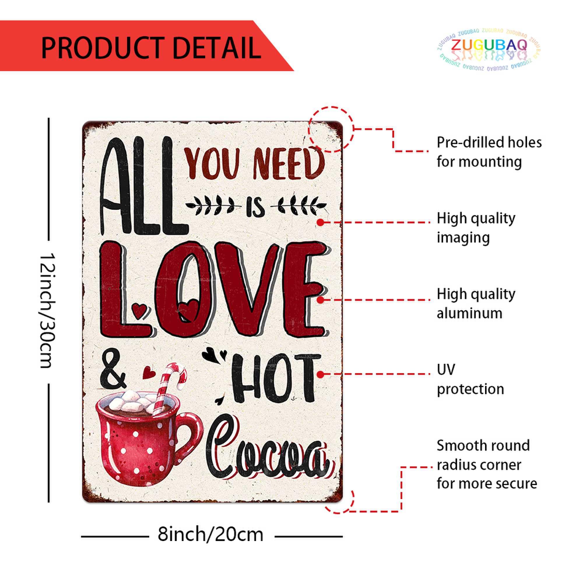 Hot Chocolate Metal Tin Sign - Rustic Cocoa Cafe Decor 8x11"