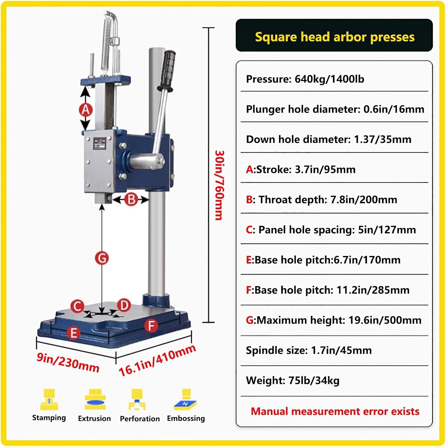 Heavy Duty Punching Machine Multipurpose Punch Tools, 350/700/1400lbs Solid Bench Hand Mandrel Press for DIY Leather Craft Punching Holes(Size:1400lbs)