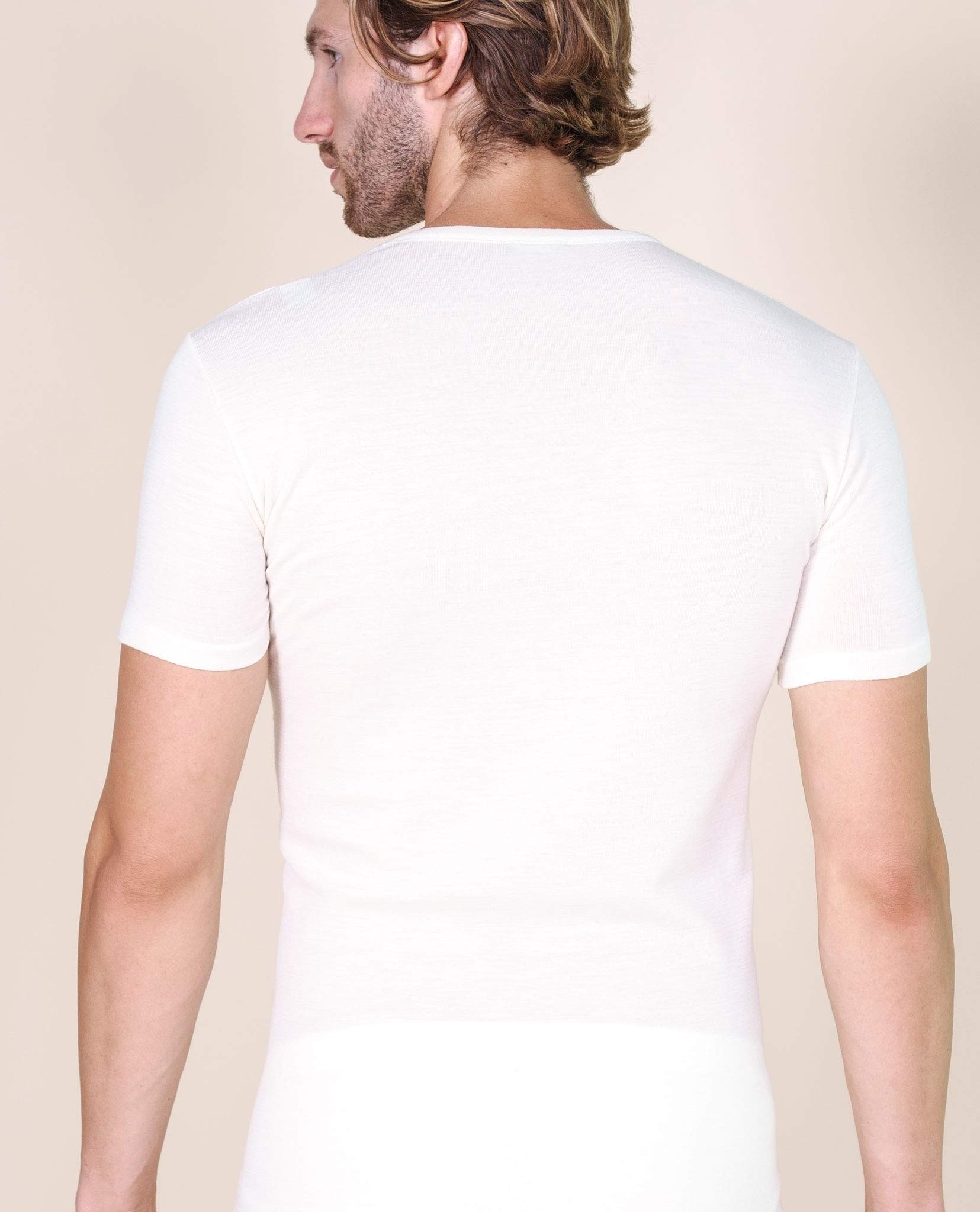 EGI Maglia Uomo Manica Corta Bianco Lana Girocollo Lana e Seta Intimo Termico Invernale Made in Italy, Art.456