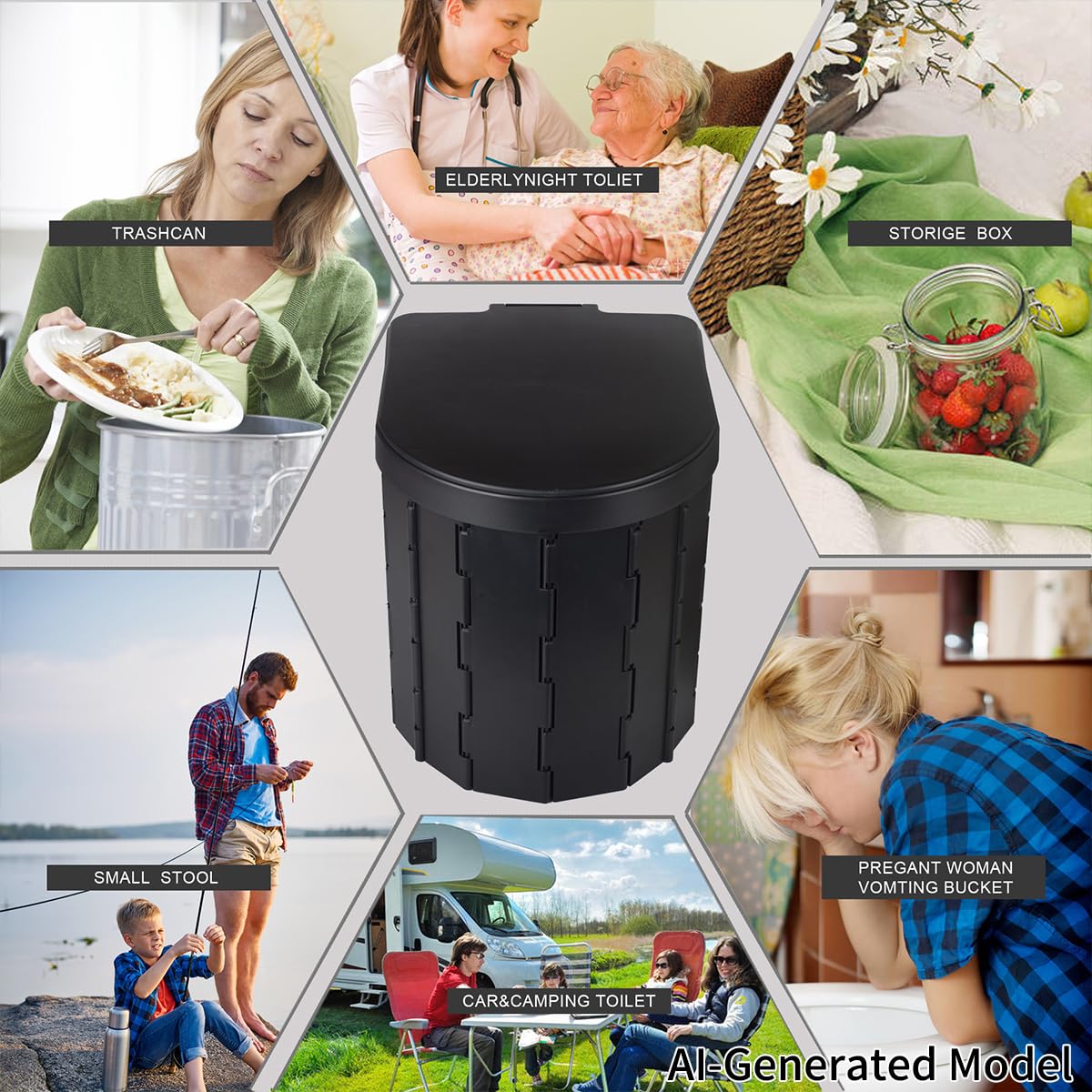 KINSPORY Toilette Portatile, WC Portatile, WC Portatile per Campeggio | WC Camper, Camping Toilette (Nero con coperchio)