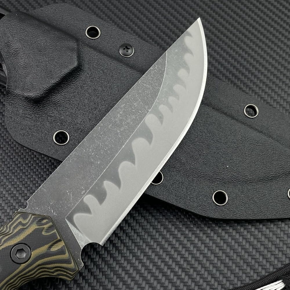 Generisch TEERMA AP1 - Großes Jagdmesser aus D2-Stahl - Feststehendes mit Scheide - Gerades Messer mit G10-Griff - Full Tang Survival Messer für Outdoor Aktivitäte