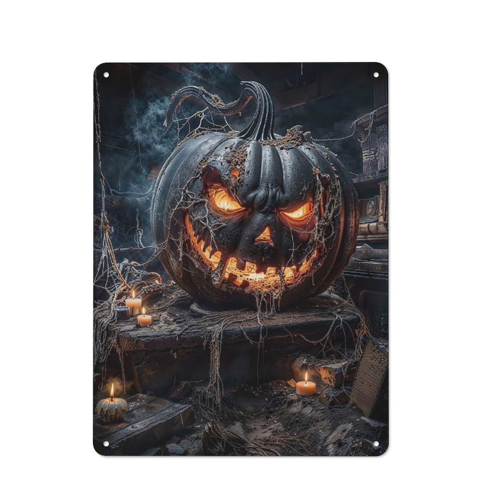 Junmoney Spooky Halloween Pumpkin Tin Sign 40X30cm With For Hallway Wall, Vintage Decor, For Home Interiors, Feature Walls And Decorative Displays