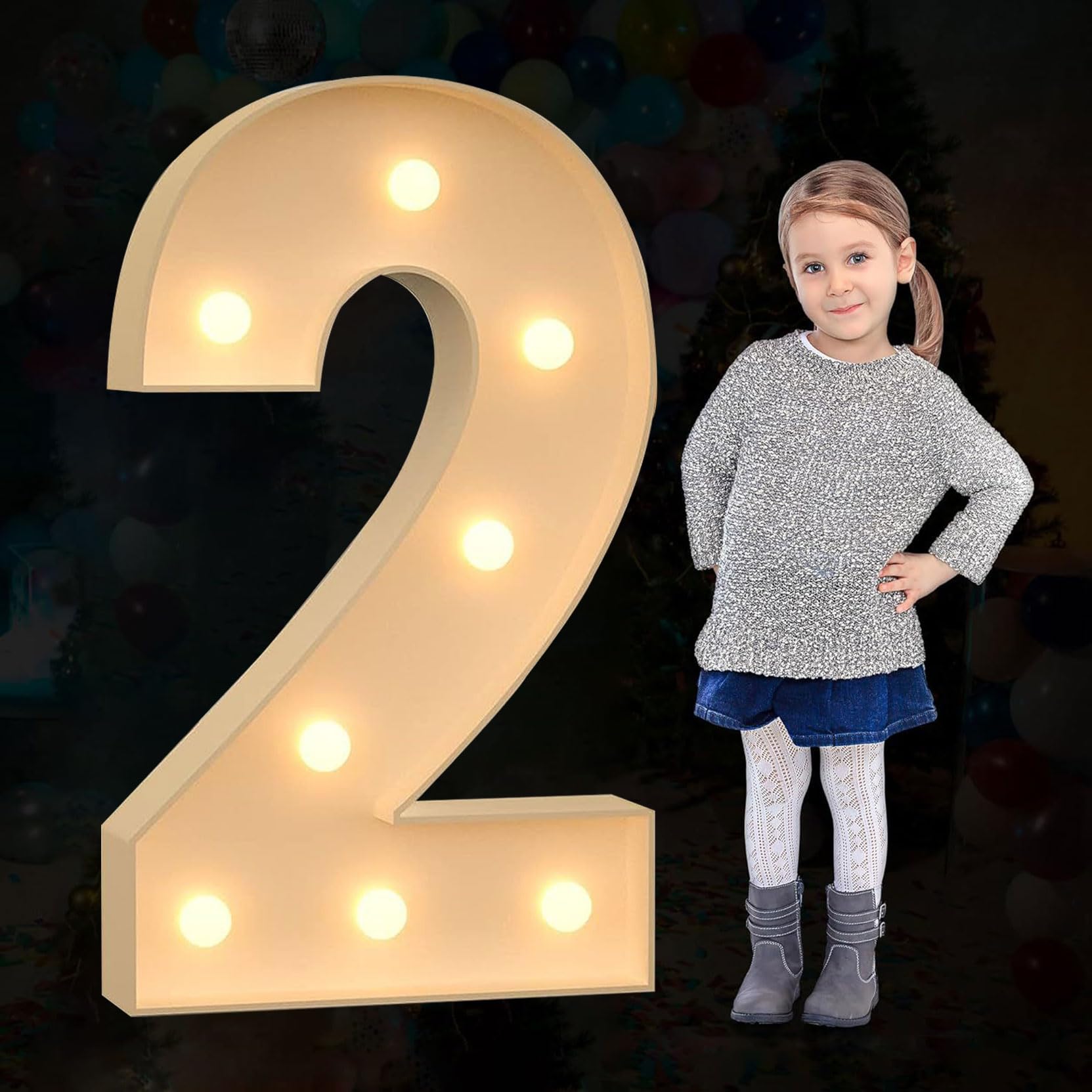 Syibelters Number 2 Large Marquee Number Light Up, Decorative Led Alphabet Lights, Party Decor Pre-Cut Foam Board Set For Wedding Birthday Holiday, ,120Cm-4Ft